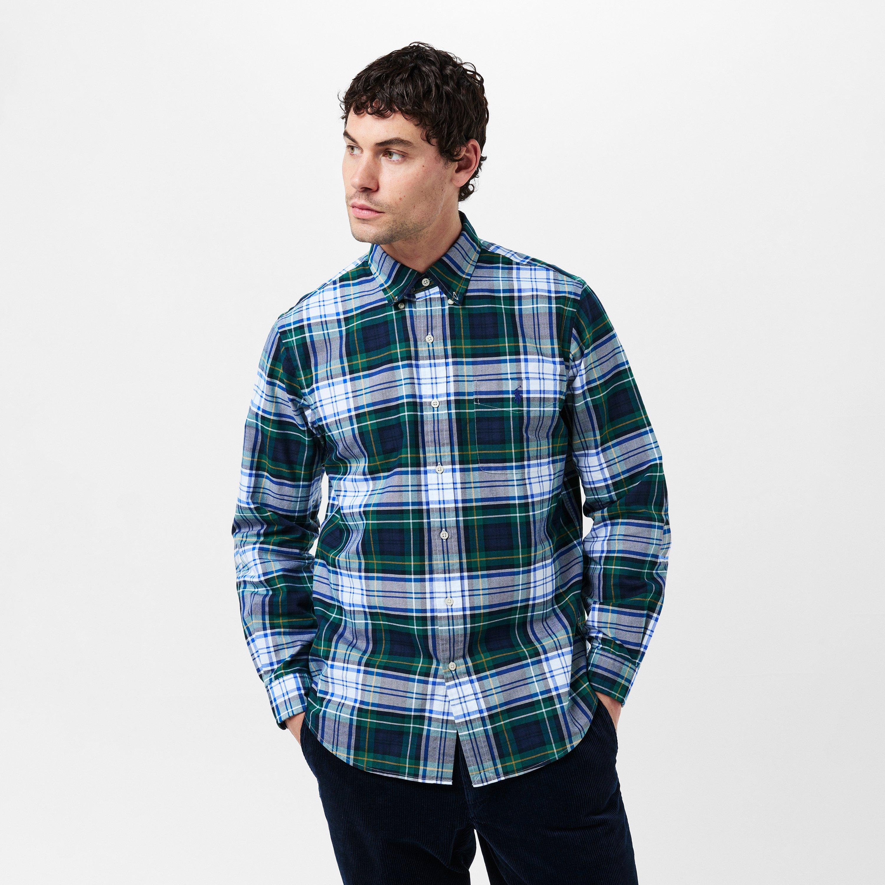 Green/Blu Multi - Polo Ralph Lauren - Men's Check Oxford Long-Sleeve Patterned Shirt - 3