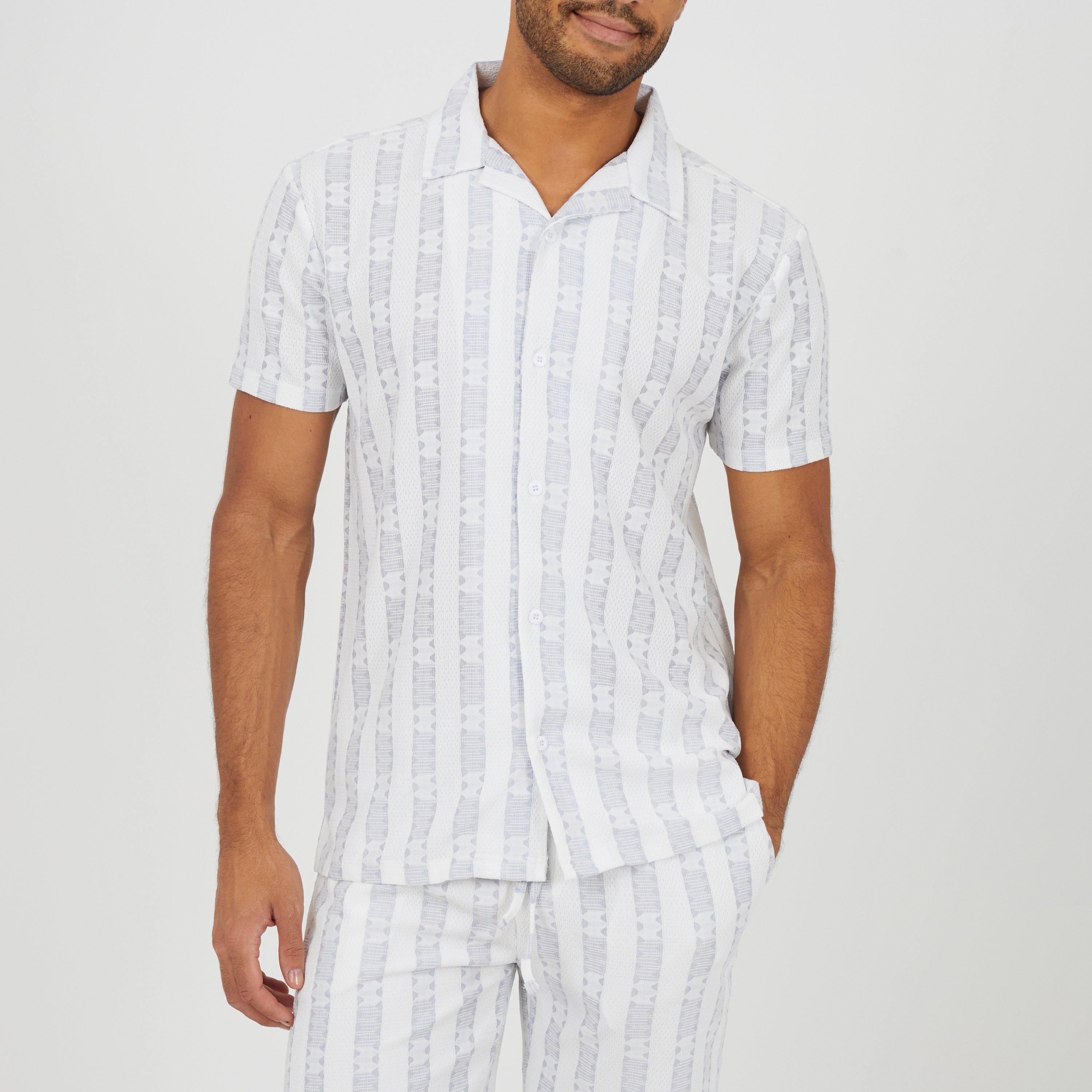 BS Mens Open Collar Short Sleeve Shirt with Stripe Pattern