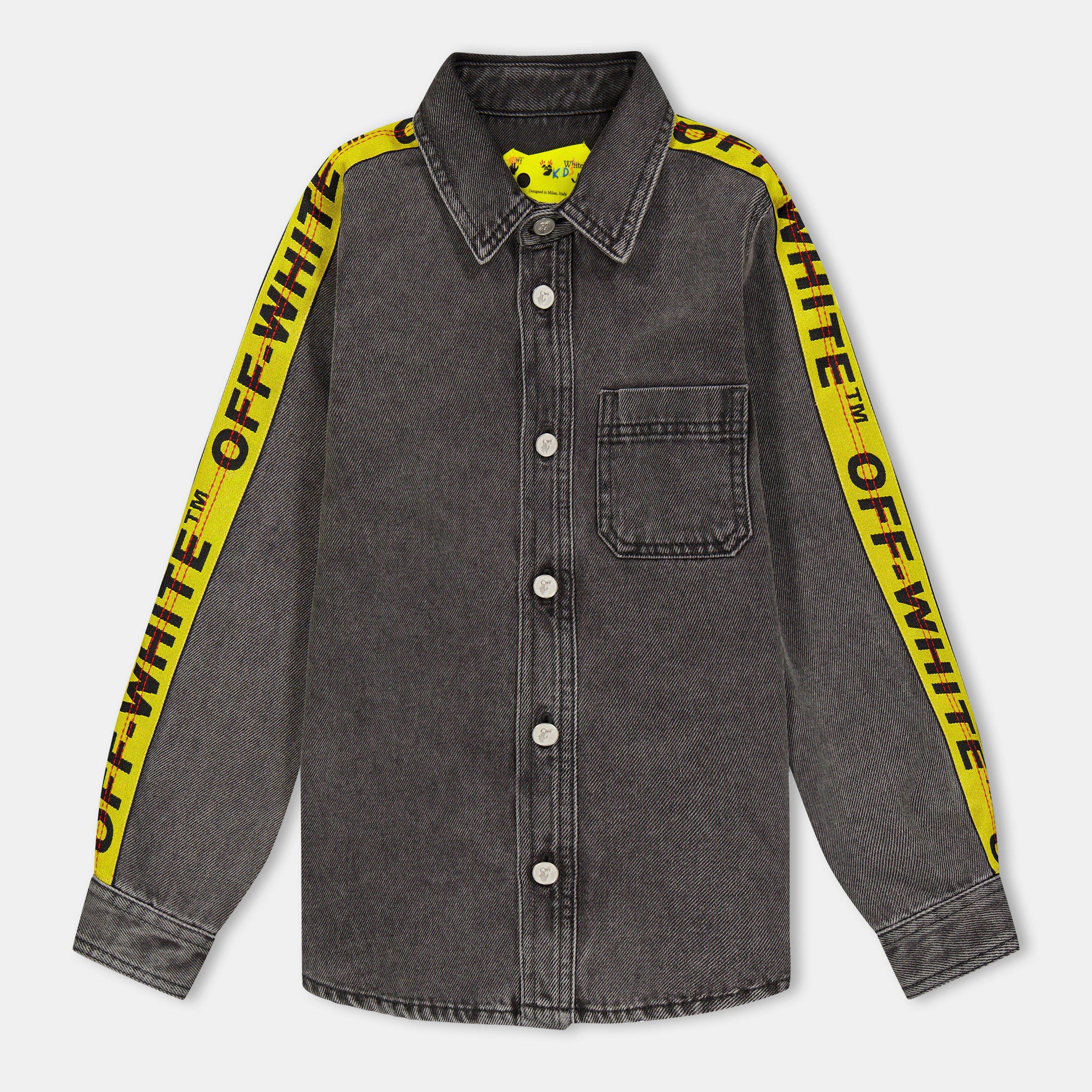 Grey/Yellow - Off White - Kids' Long Sleeve Denim Shirt - 1