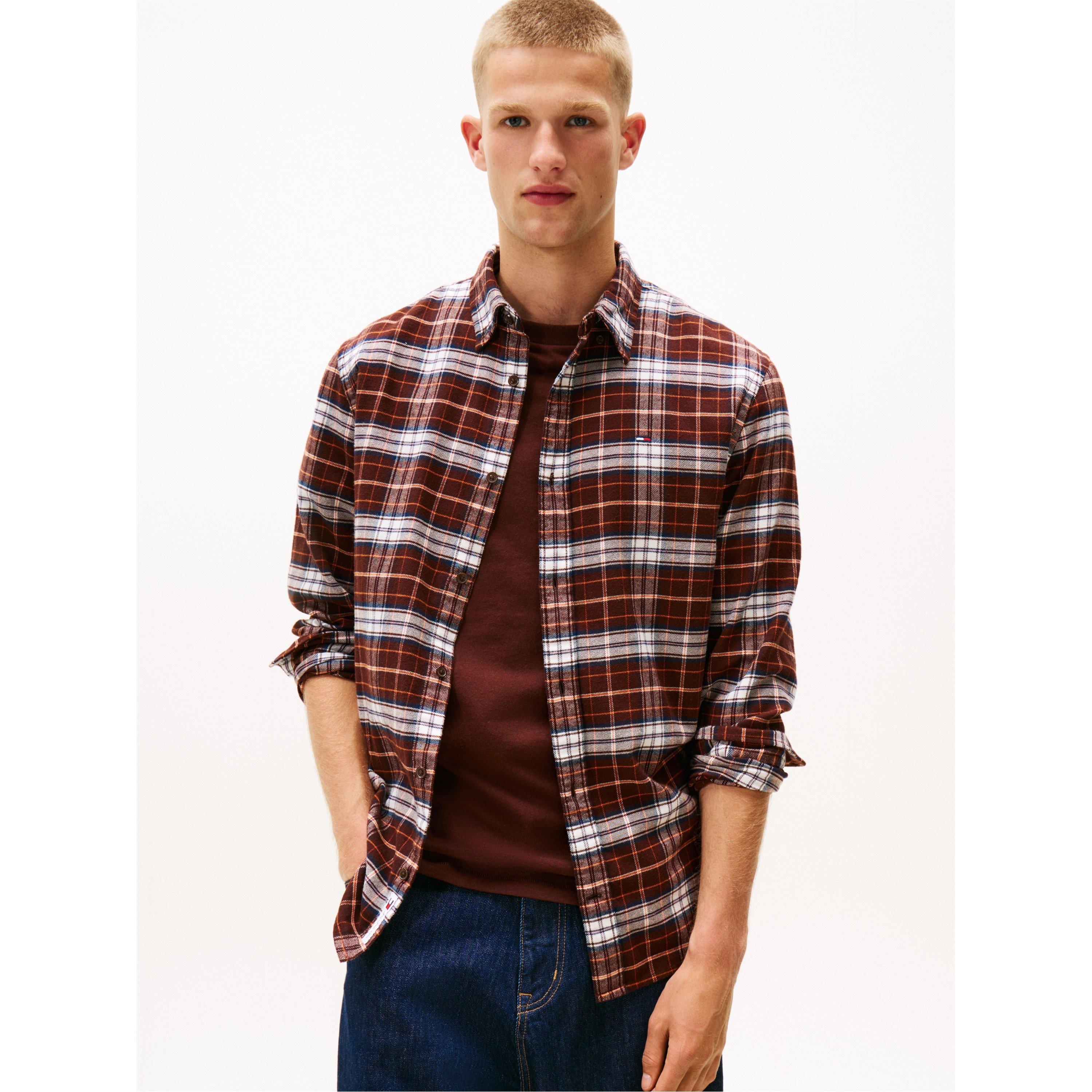 Brun riche - Tommy Jeans - Men&#x27;s TJ Flannel Long-Sleeve Patterned Shirt - 2