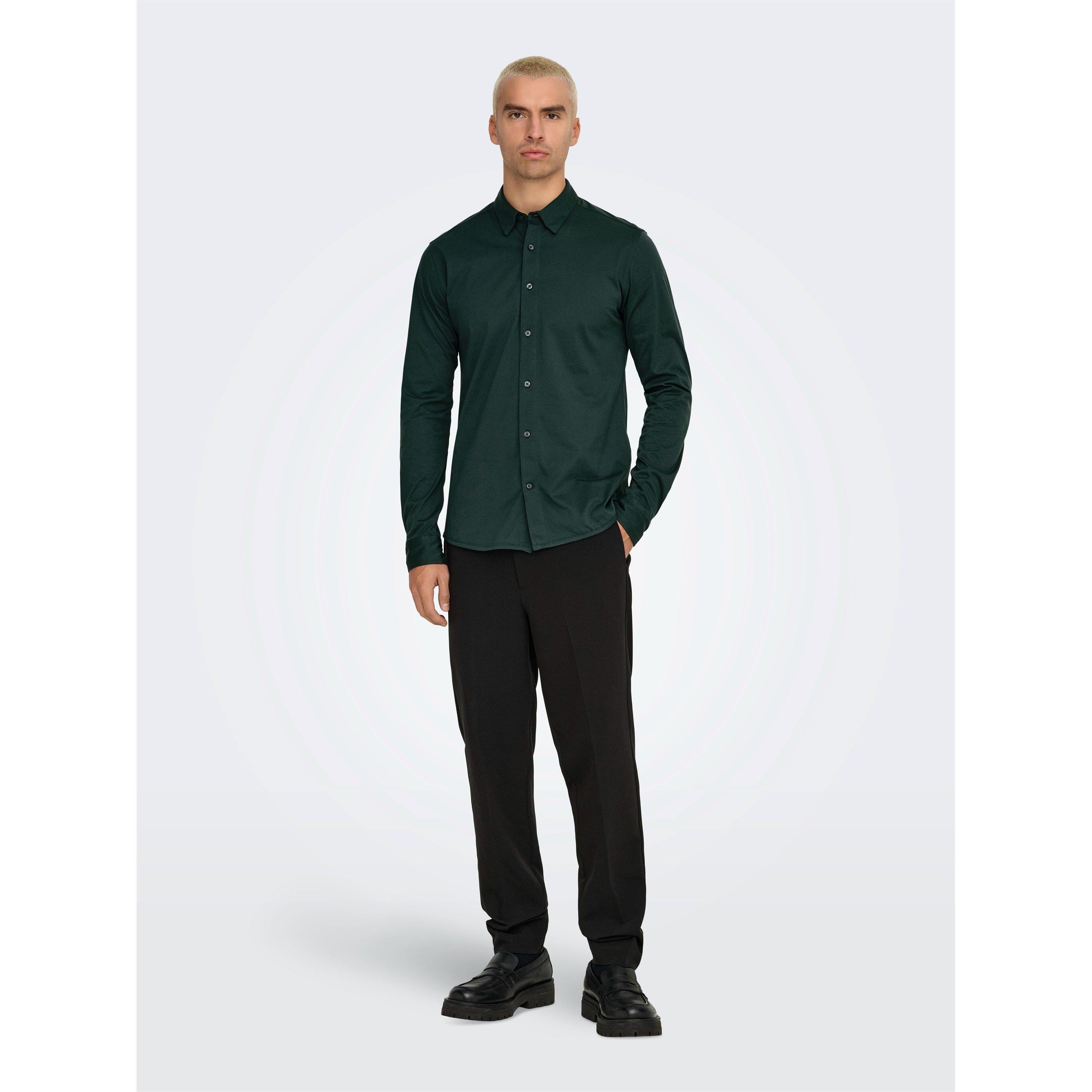 Only Men's Long-Sleeve Plain Shirt - Darkest Spruce - Small