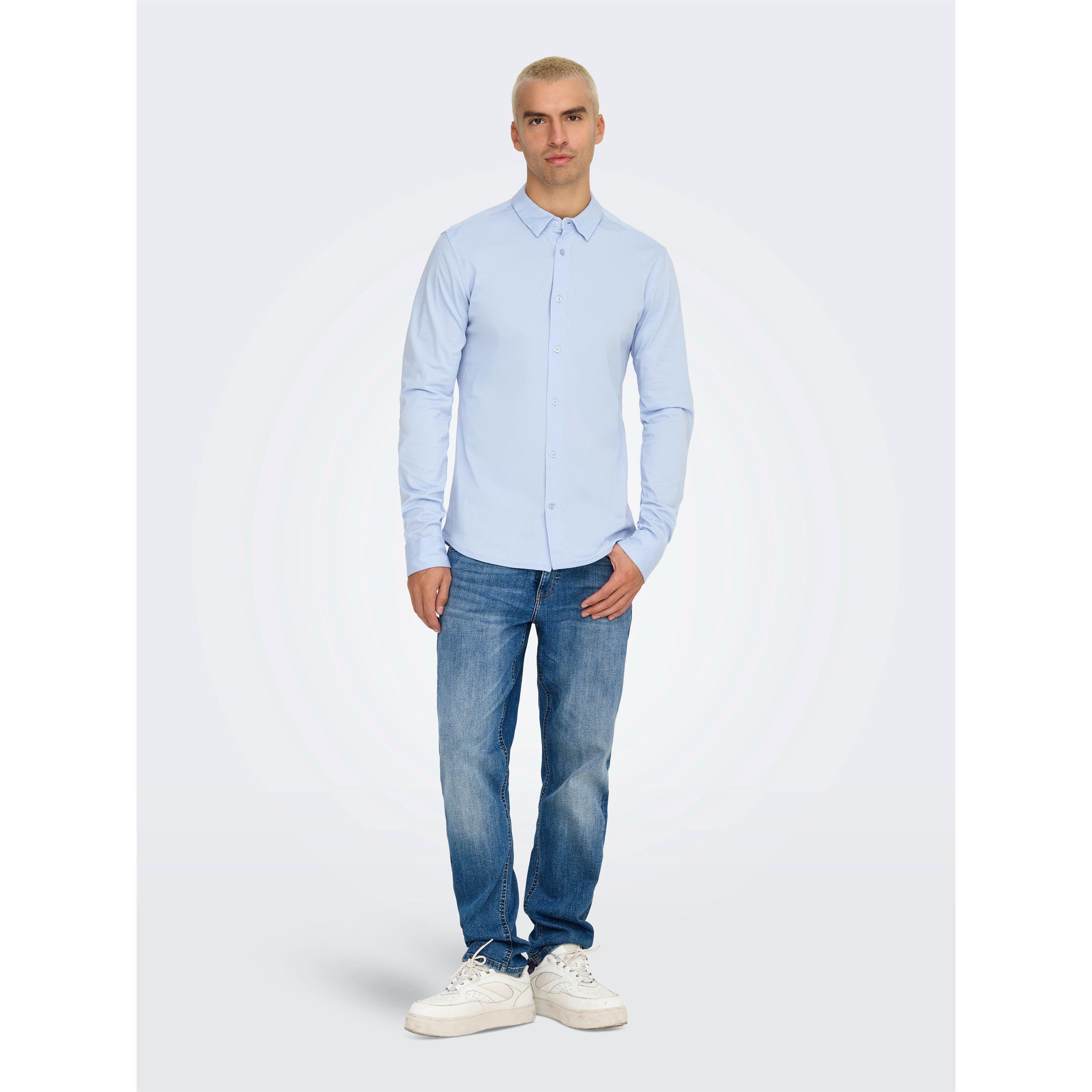 Only Men's Long-Sleeve Plain Shirt - Cashmere Blue - Large
