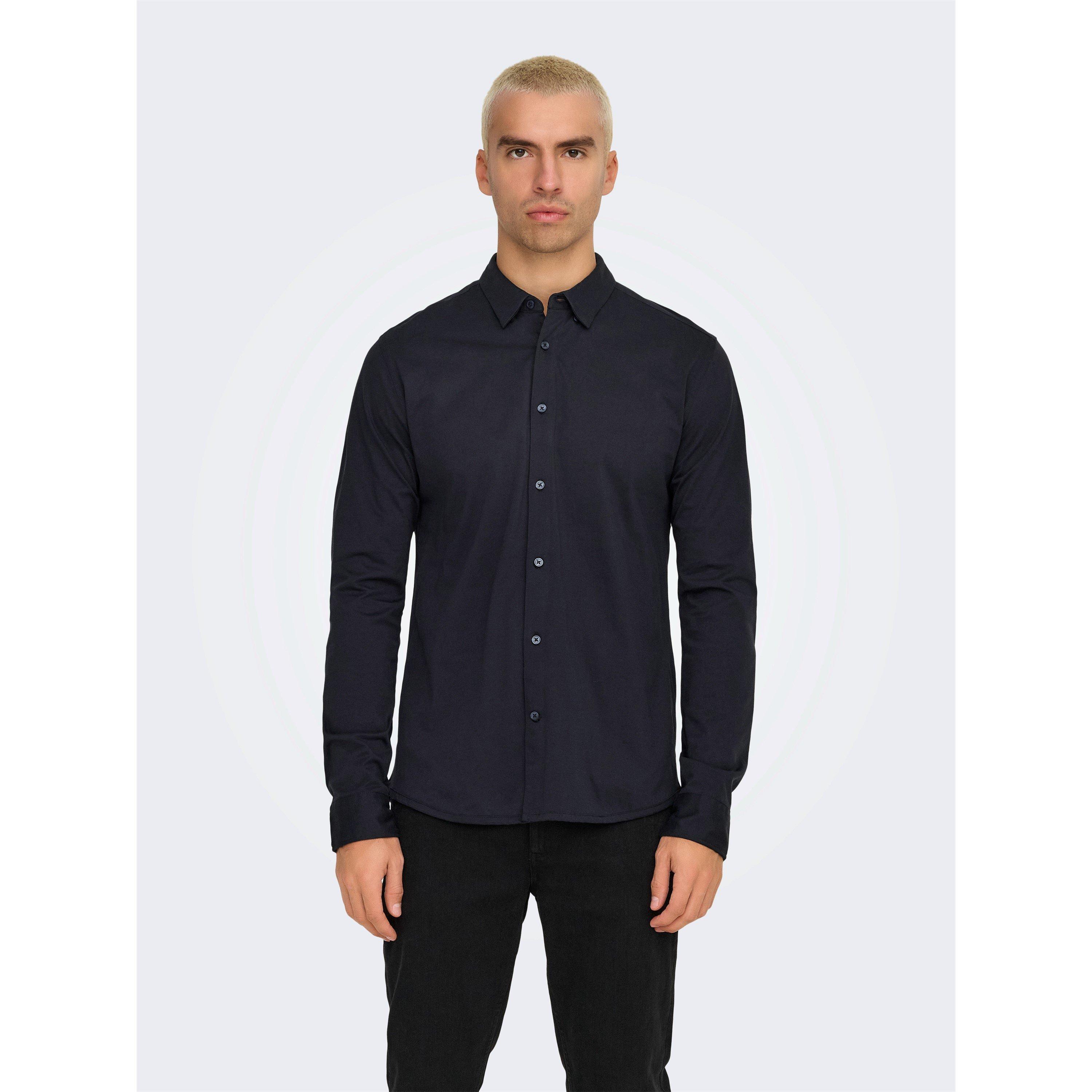 Dark Navy - Only - Men's Long-Sleeve Plain Shirt - 3