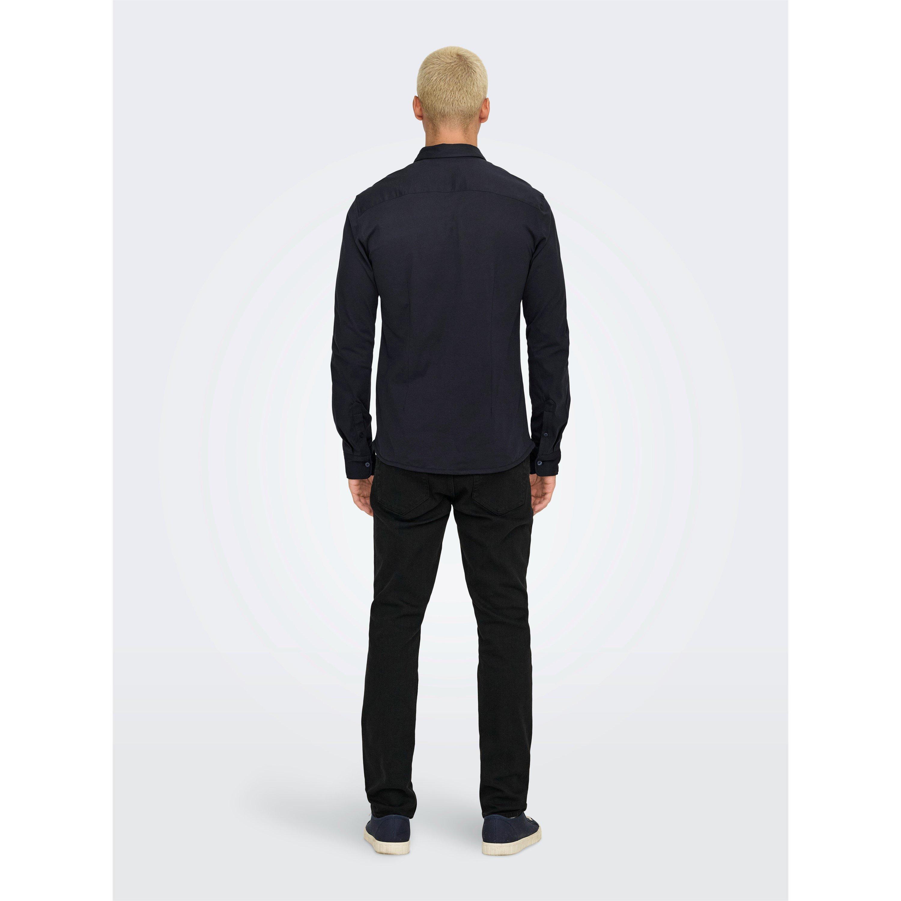 Dark Navy - Only - Men's Long-Sleeve Plain Shirt - 4