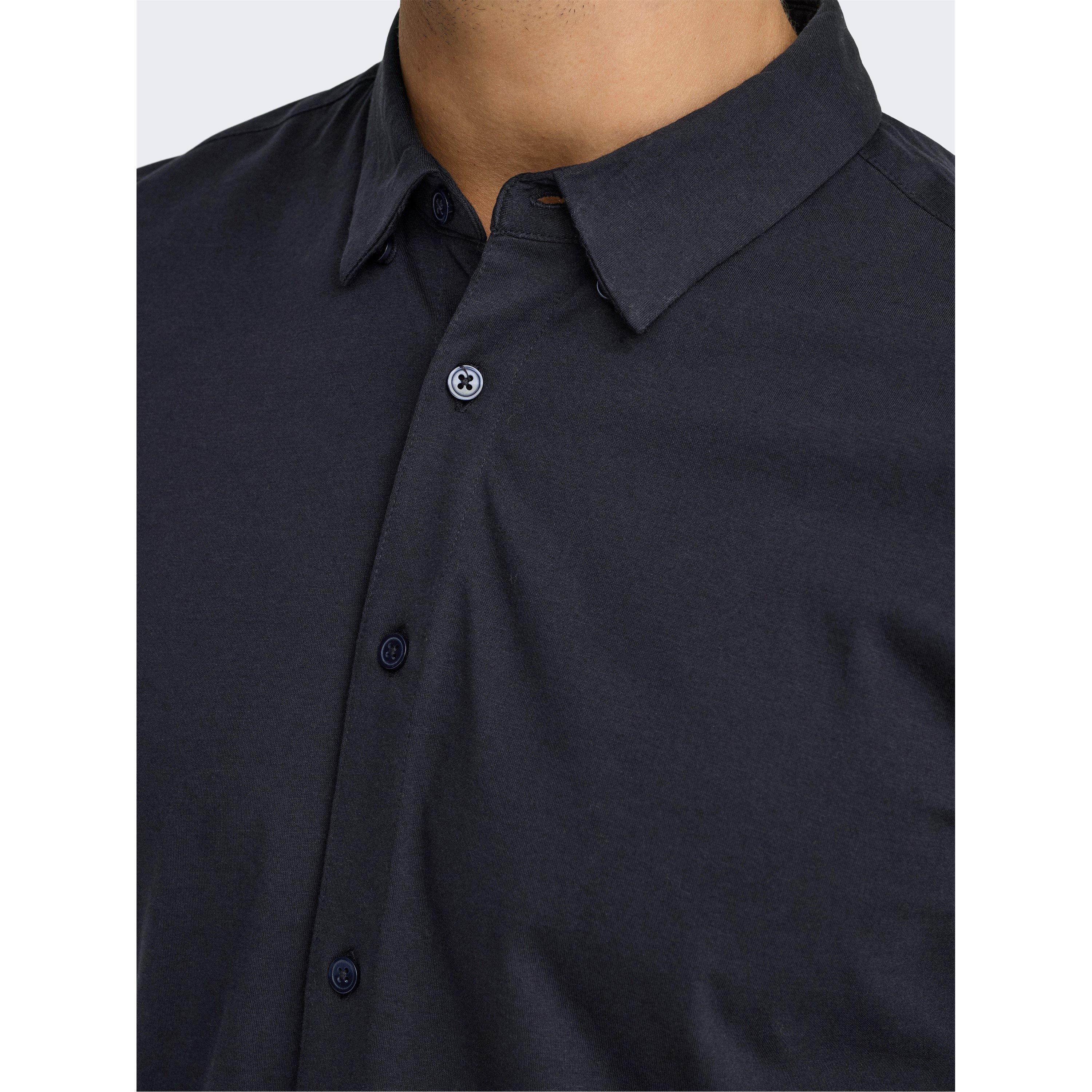 Dark Navy - Only - Men's Long-Sleeve Plain Shirt - 5