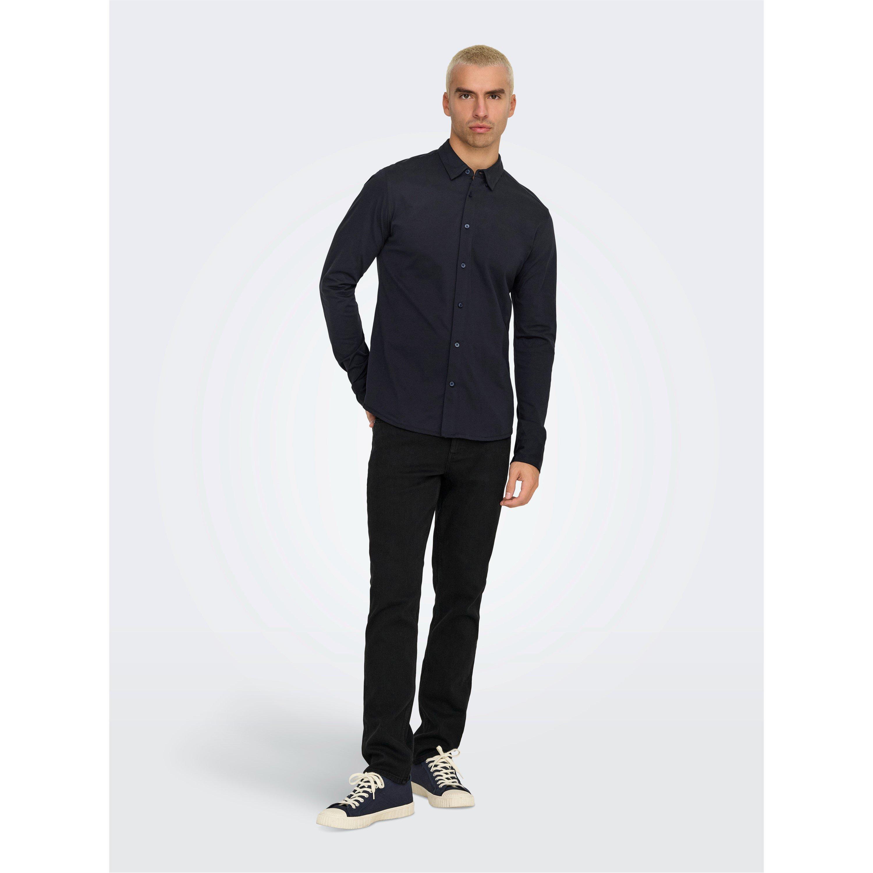 Dark Navy - Only - Men's Long-Sleeve Plain Shirt - 6