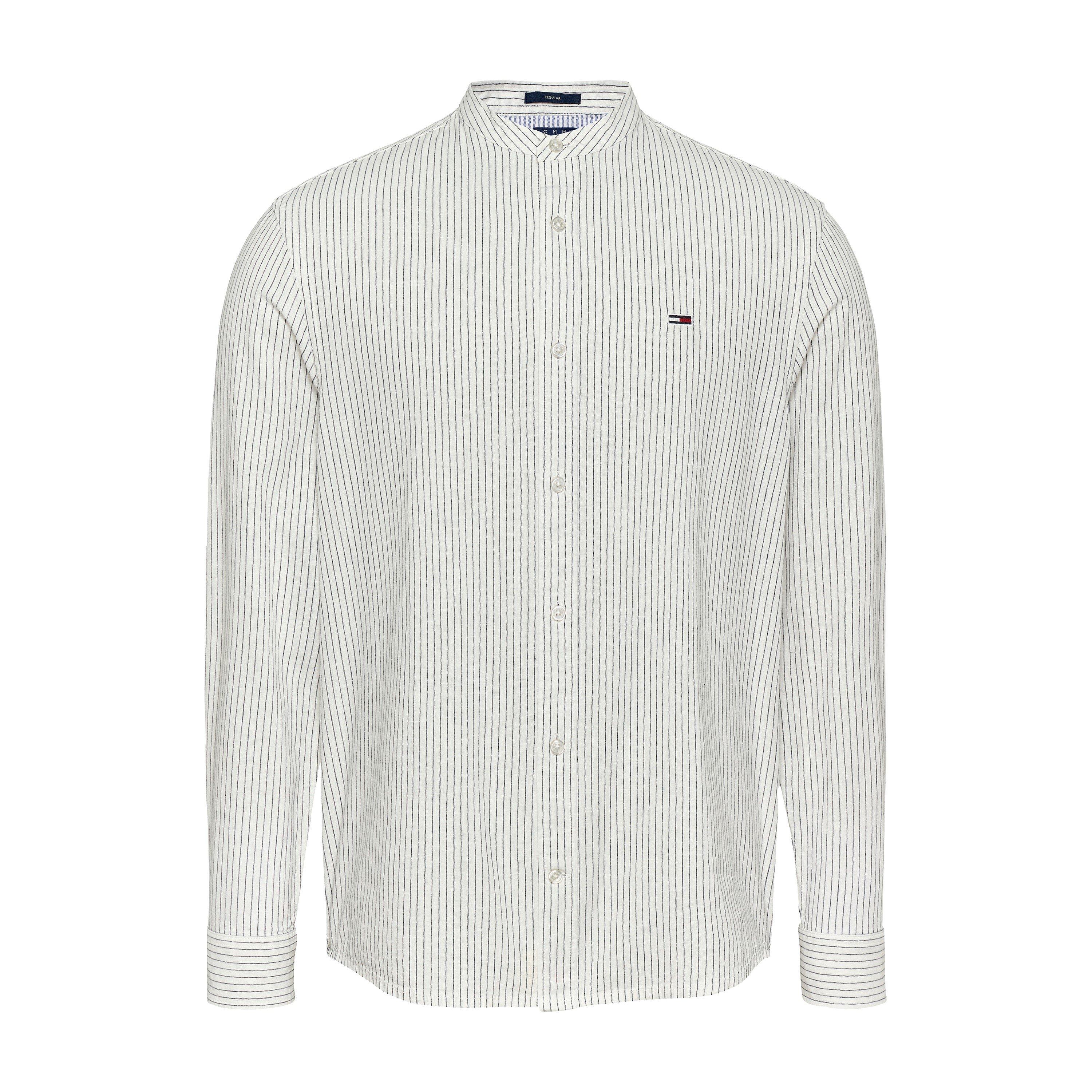 Tommy Jeans Men's Tj Linen Long-Sleeve Patterned Shirt - Ecru Stripes - L