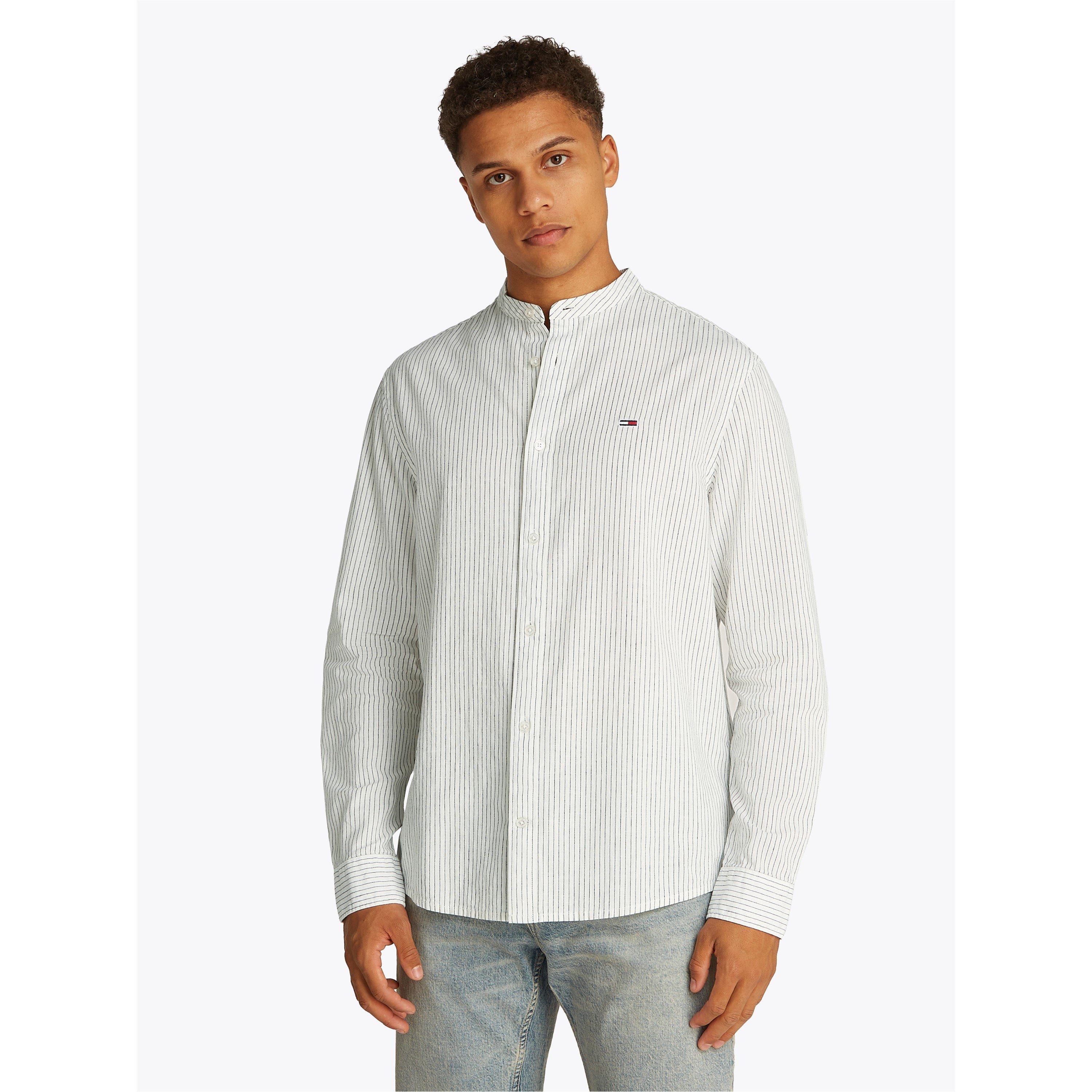 Ecru Stripes - Tommy Jeans - Men's TJ Linen Long-Sleeve Patterned Shirt - 2