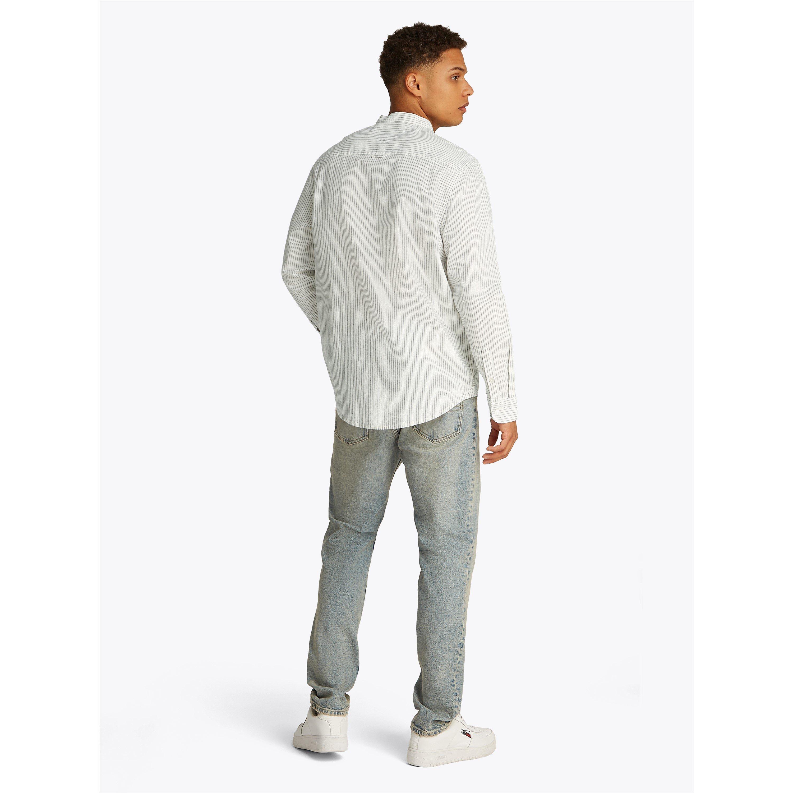 Ecru Stripes - Tommy Jeans - Men's TJ Linen Long-Sleeve Patterned Shirt - 4
