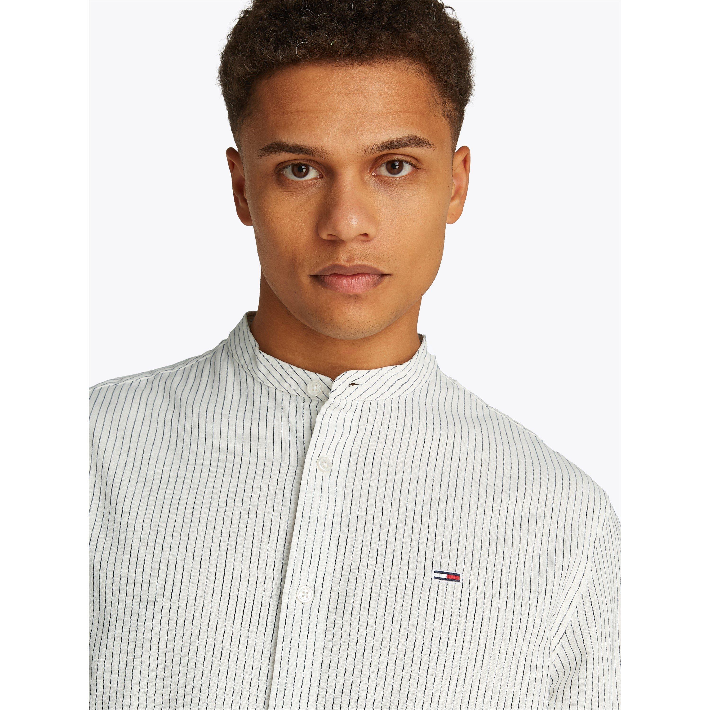 Ecru Stripes - Tommy Jeans - Men's TJ Linen Long-Sleeve Patterned Shirt - 5