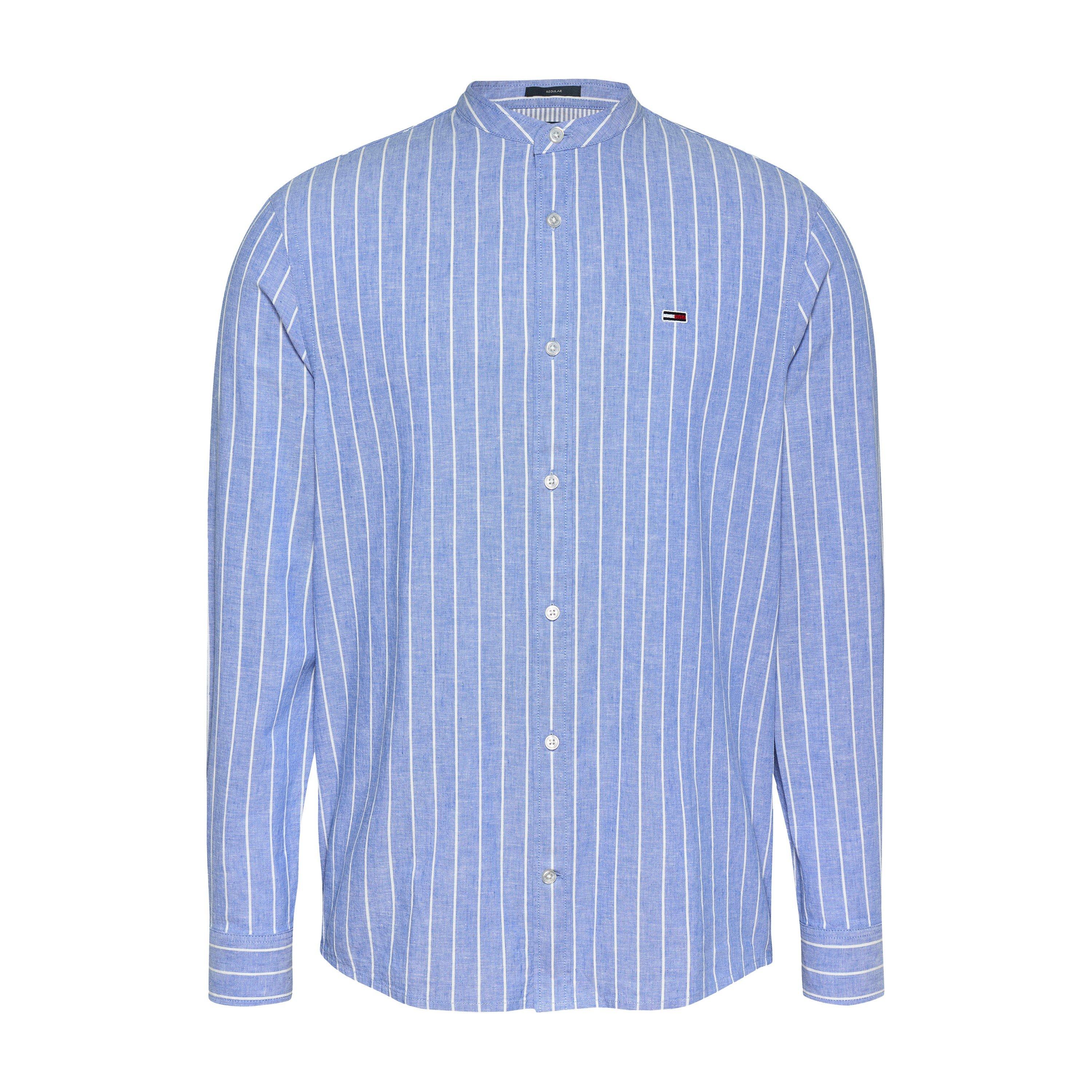 Tempo Blue/Ecru - Tommy Jeans - Men's TJ Linen Long-Sleeve Patterned Shirt - 1