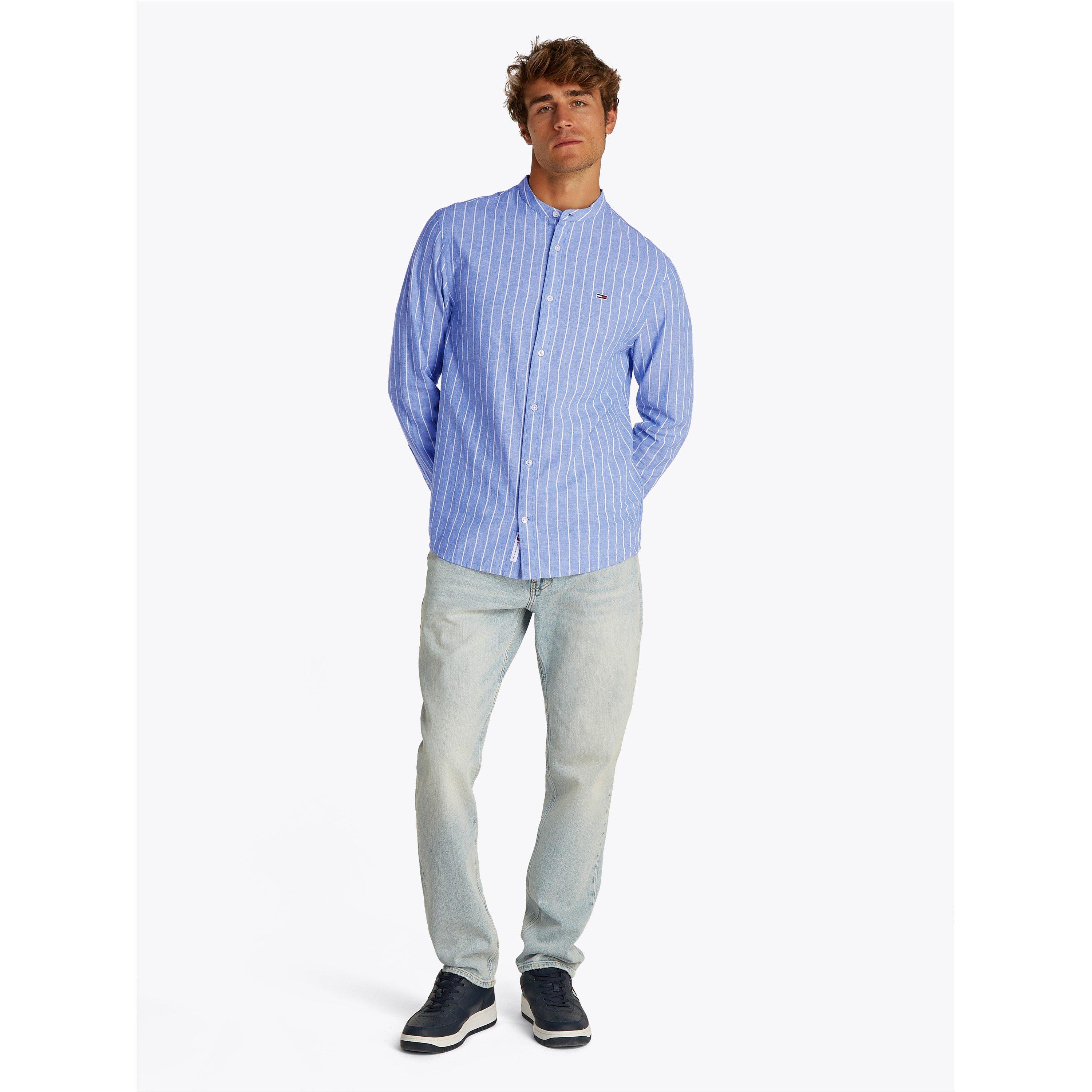 Tempo Blu/Ecru - Tommy Jeans - Men's TJ Linen Long-Sleeve Patterned Shirt - 3