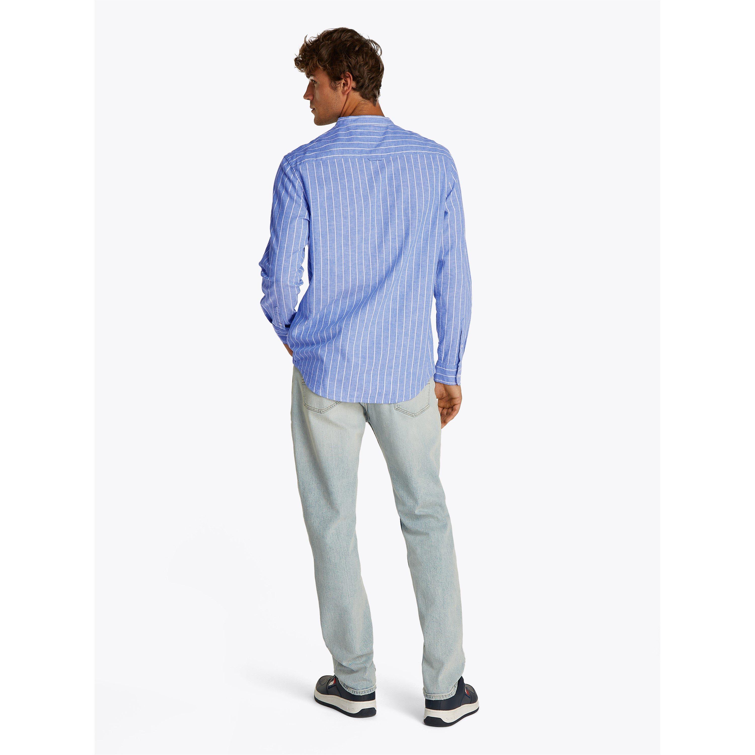 Tempo Blu/Ecru - Tommy Jeans - Men's TJ Linen Long-Sleeve Patterned Shirt - 4