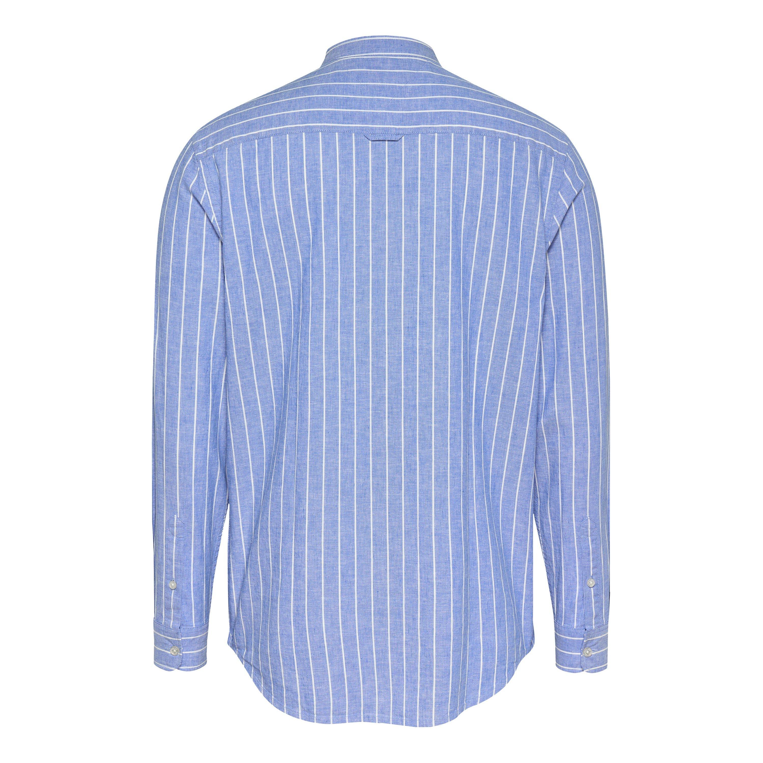 Tempo Blu/Ecru - Tommy Jeans - Men's TJ Linen Long-Sleeve Patterned Shirt - 6