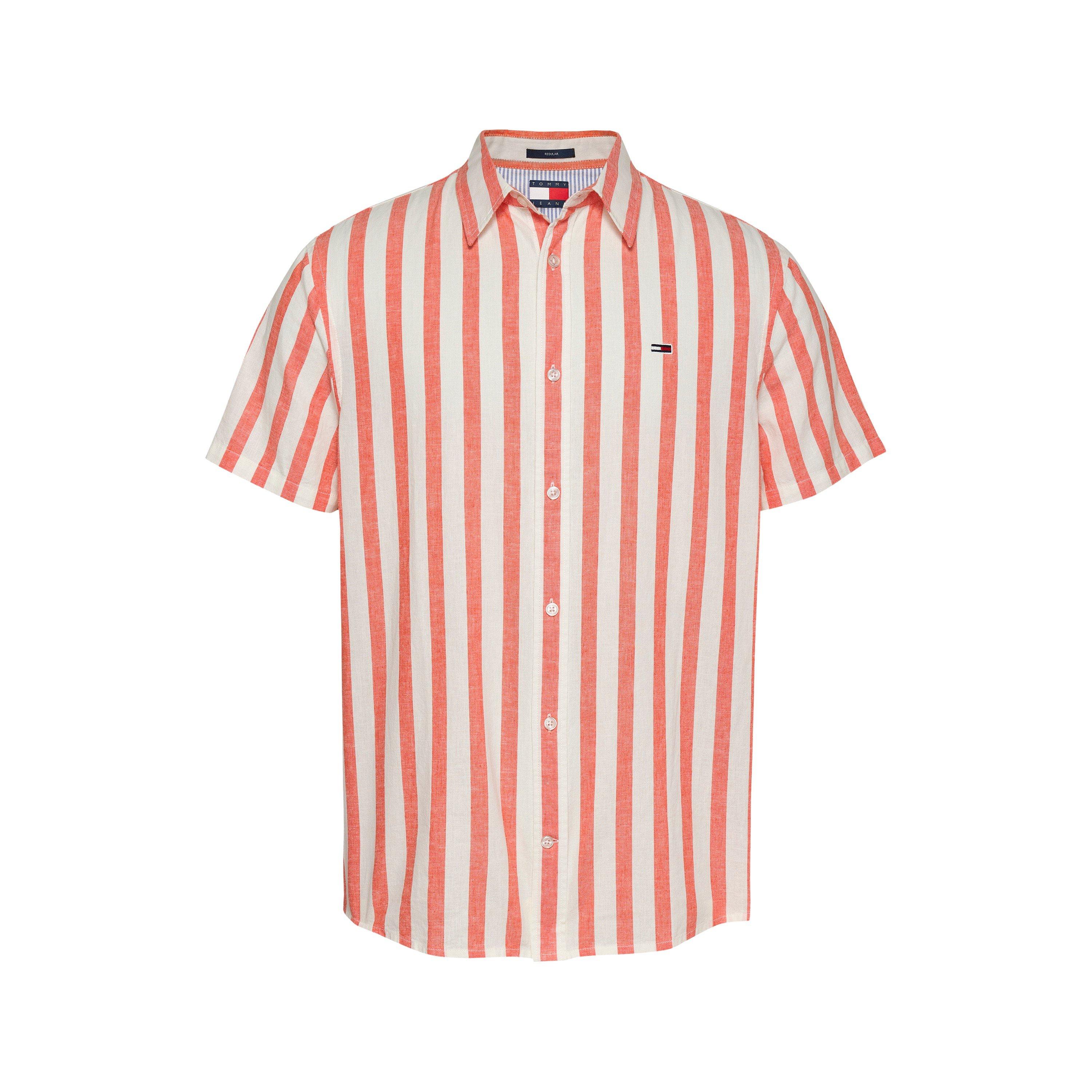 Tommy Jeans Men's Long-Sleeve Linen Patterned Shirt - Ecru/Vermillion - L