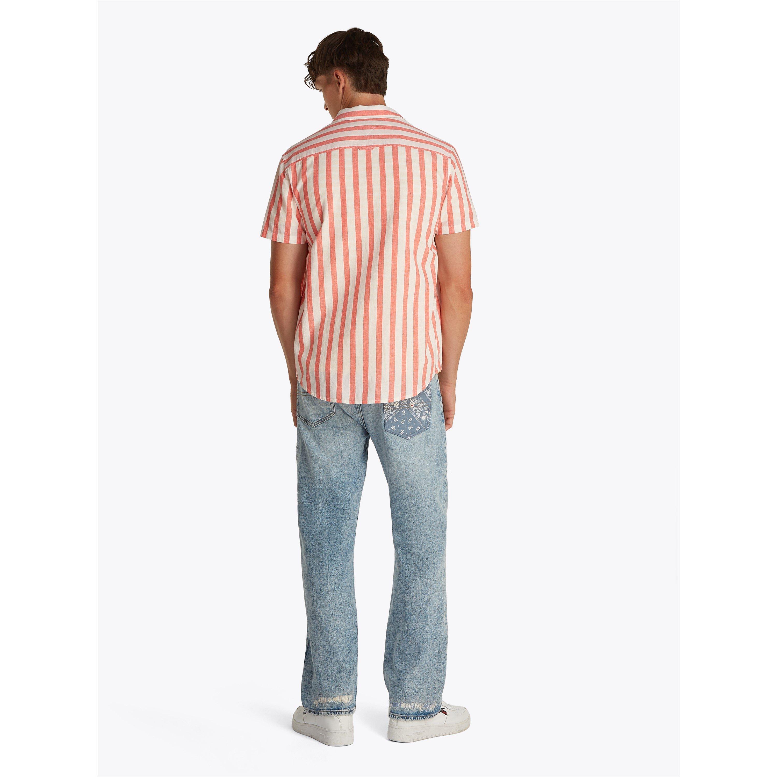 Ecru/Vermillion - Tommy Jeans - Men's Long-Sleeve Linen Patterned Shirt - 4