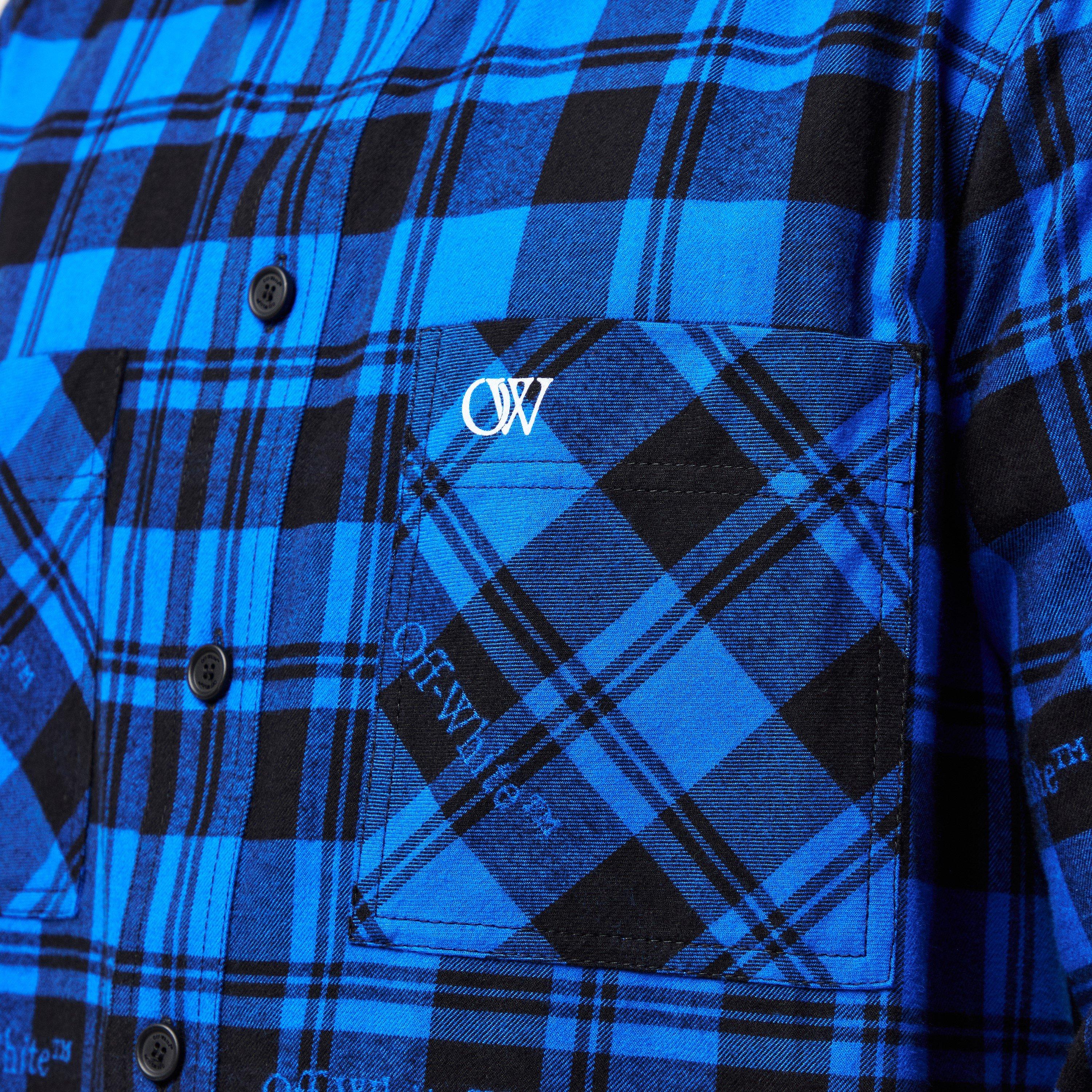 Blue/Black - Off White - Men's Arrows Plaid Shirt, Embroidered Monogram - 5