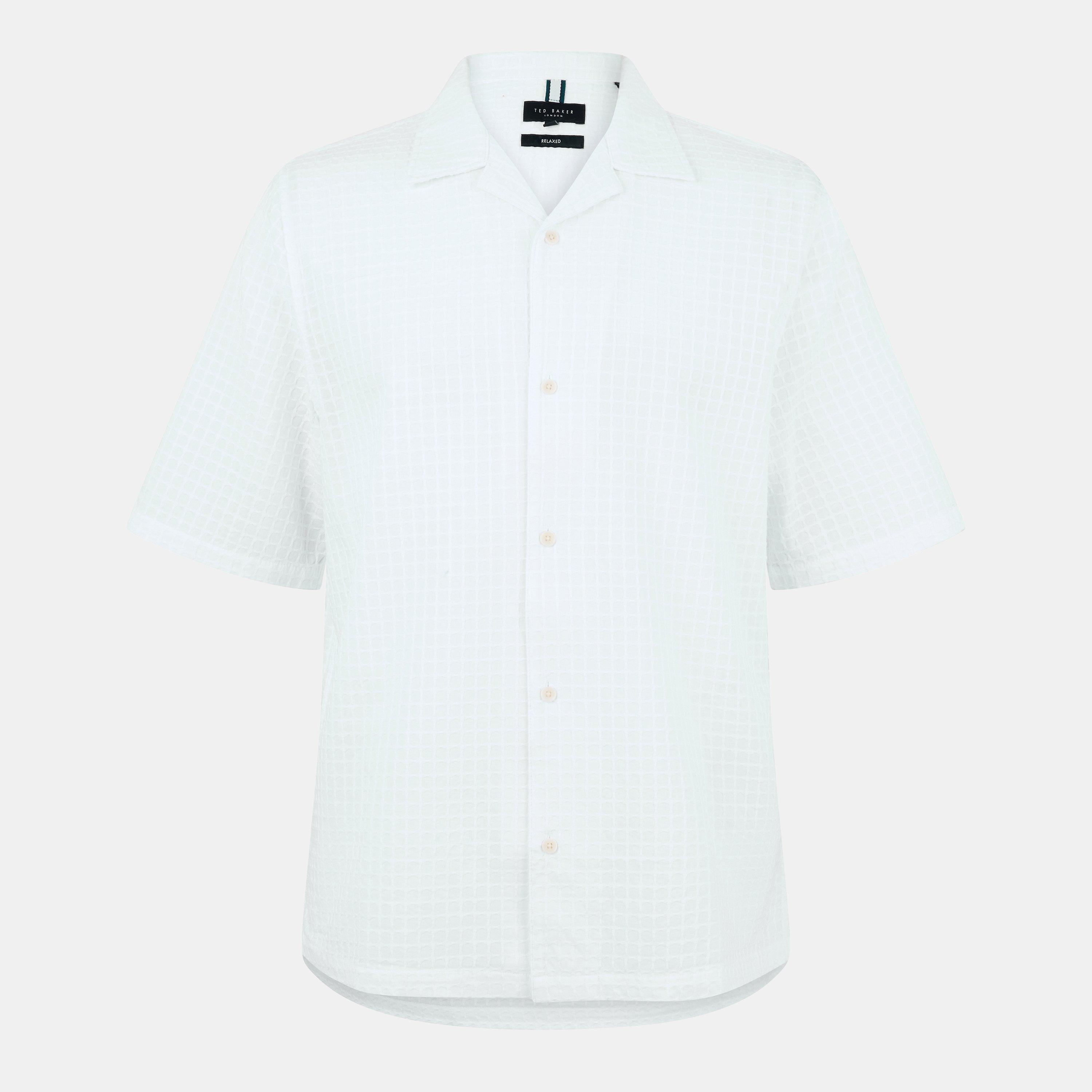 White - Ted Baker - Men's Txture Geo Short-Sleeve Patterned Shirt - 1