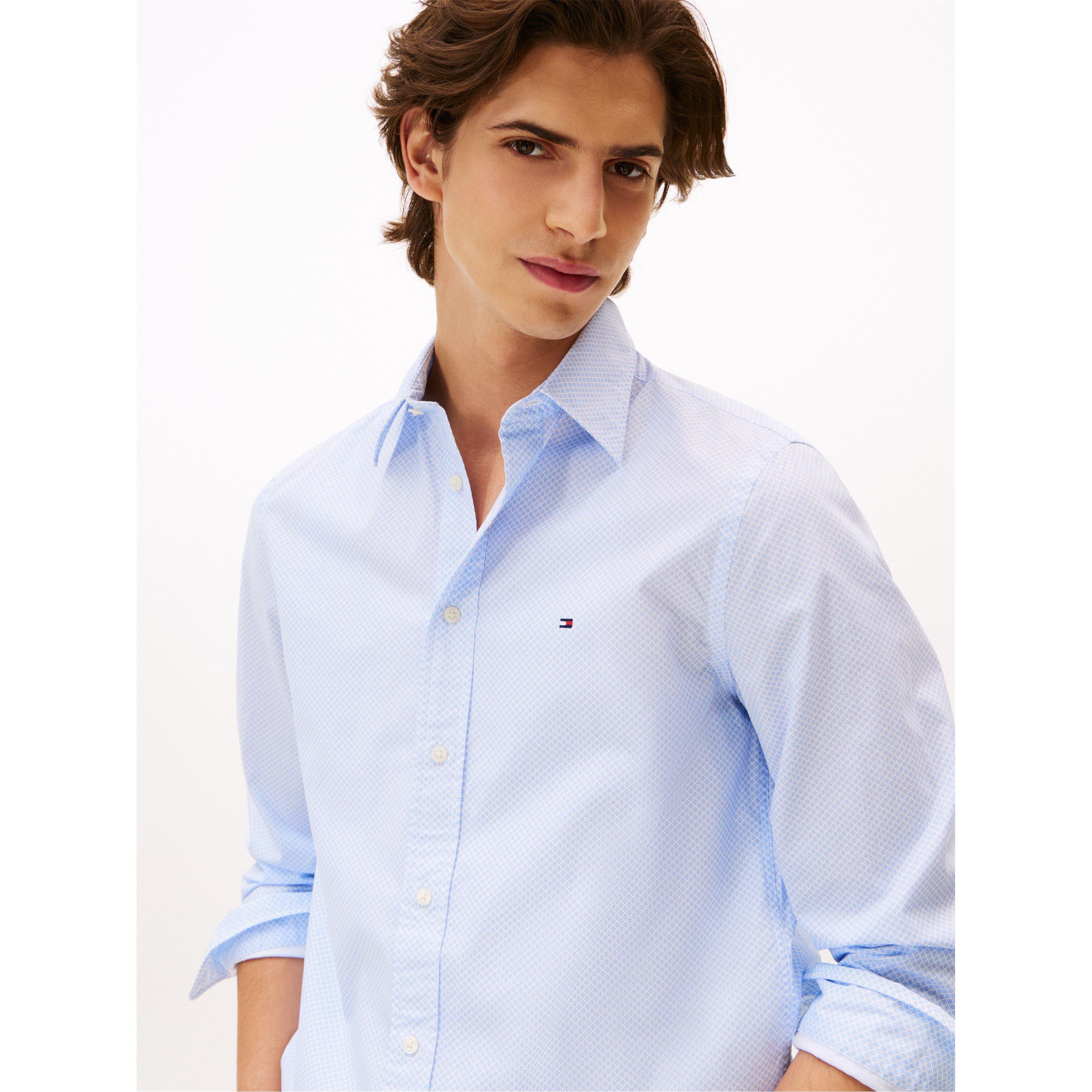 Sweet Blue 0GY - Tommy Hilfiger - Men's Long-Sleeve Poplin Print Patterned Shirt - 5