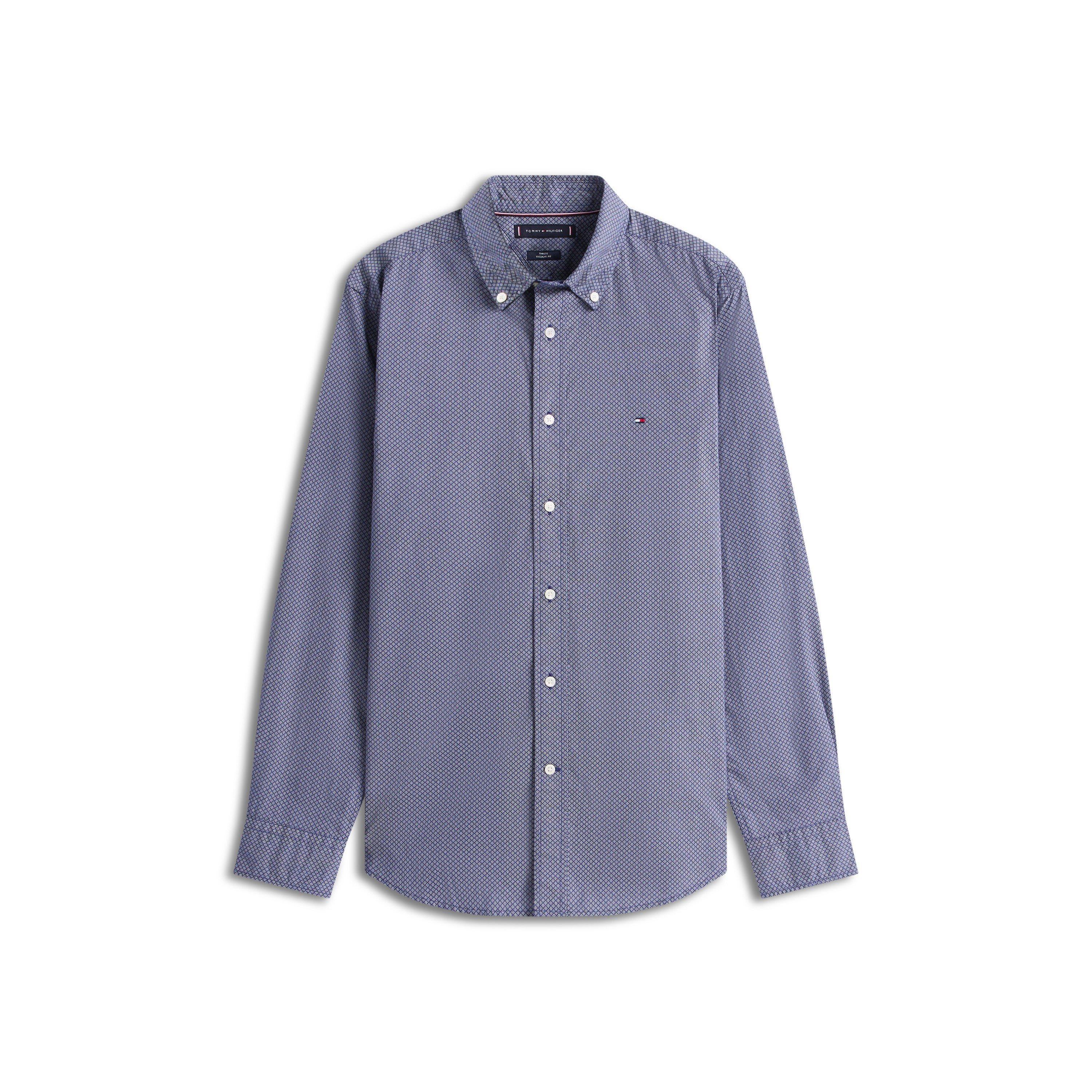 Tommy Hilfiger Men's Long-Sleeve Poplin Print Patterned Shirt - Preppy Navy 0GZ - S