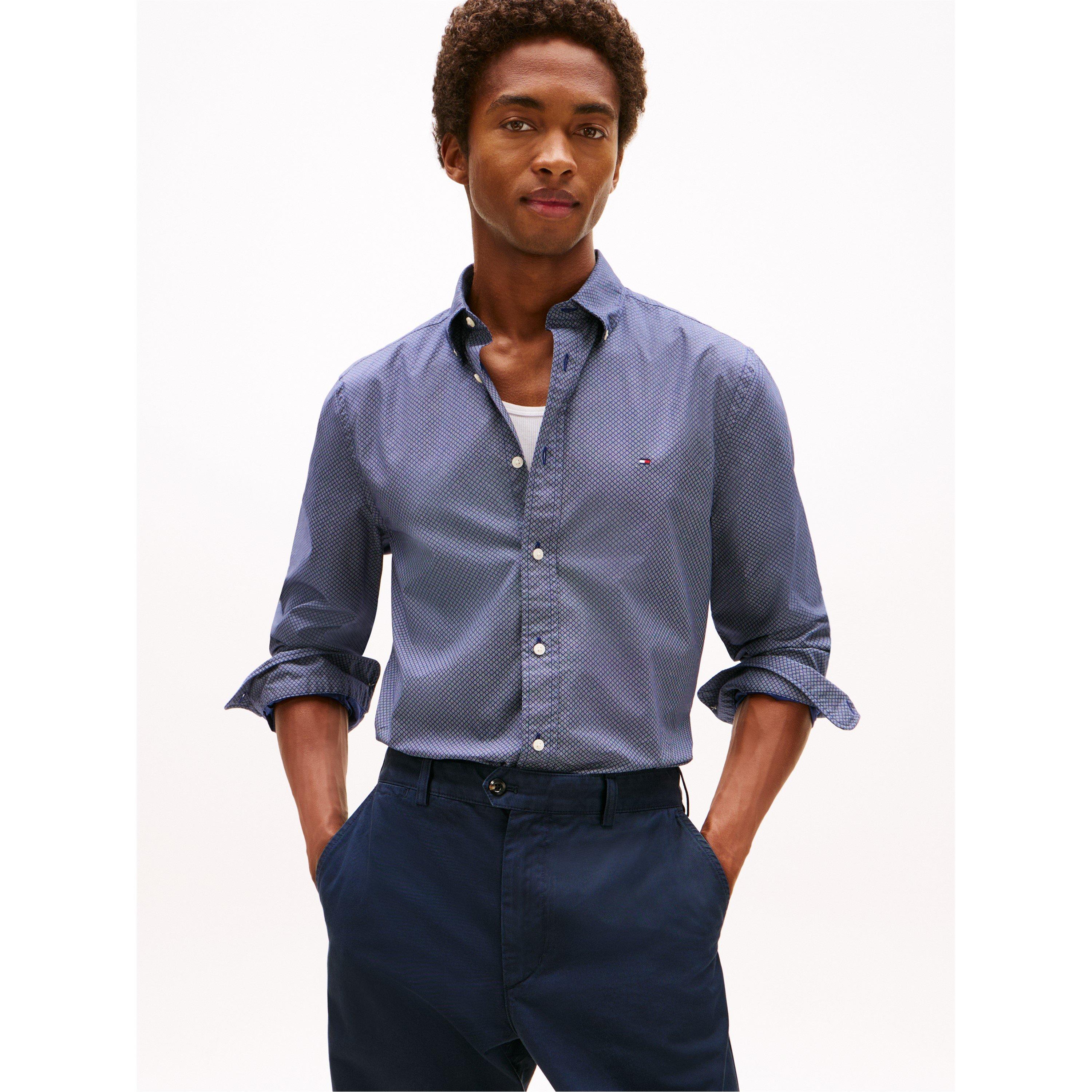 Preppy Navy 0GZ - Tommy Hilfiger - Men's Long-Sleeve Poplin Print Patterned Shirt - 2