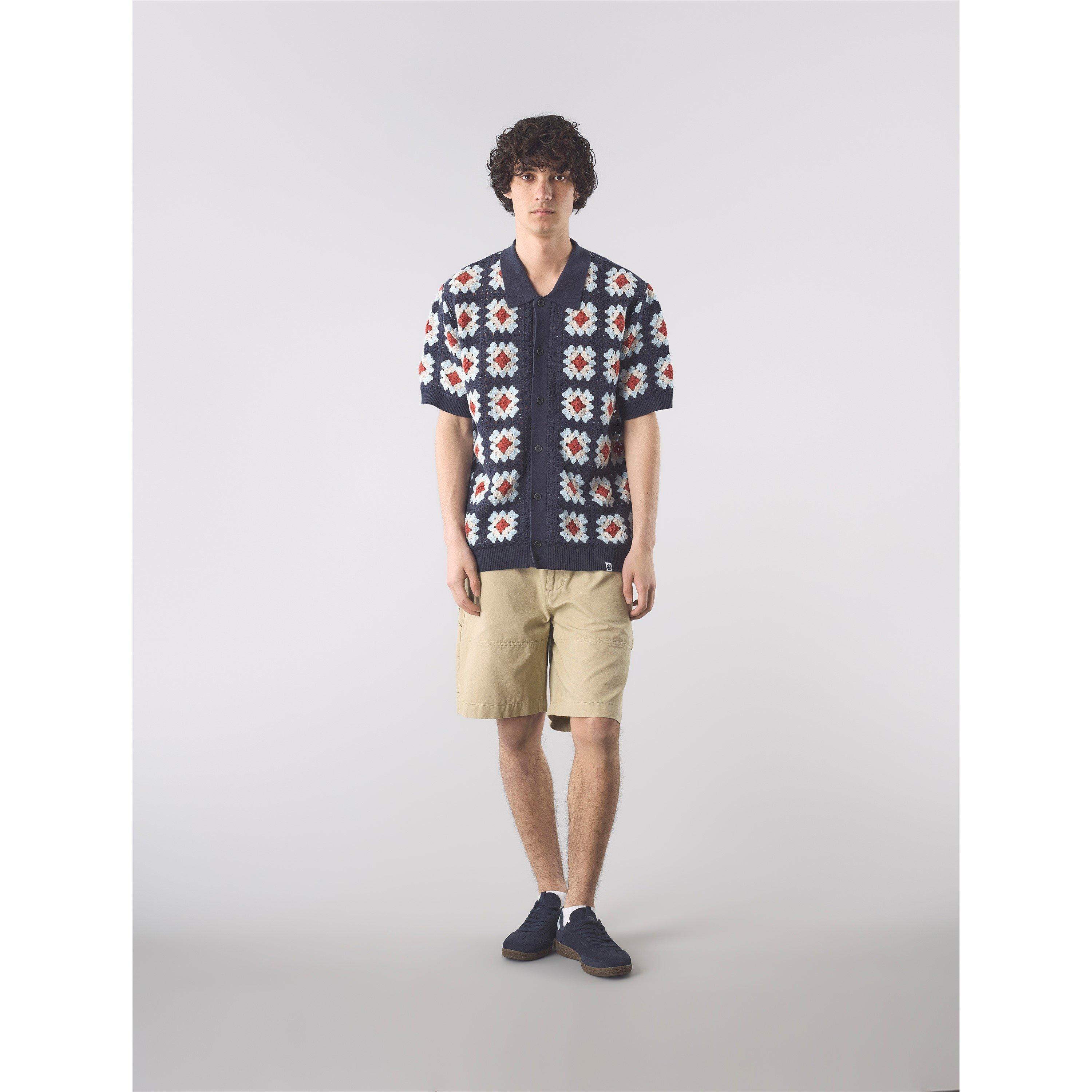 Navy - Pretty Green - Men's Timperley Short-Sleeve Patterned Shirt - 1