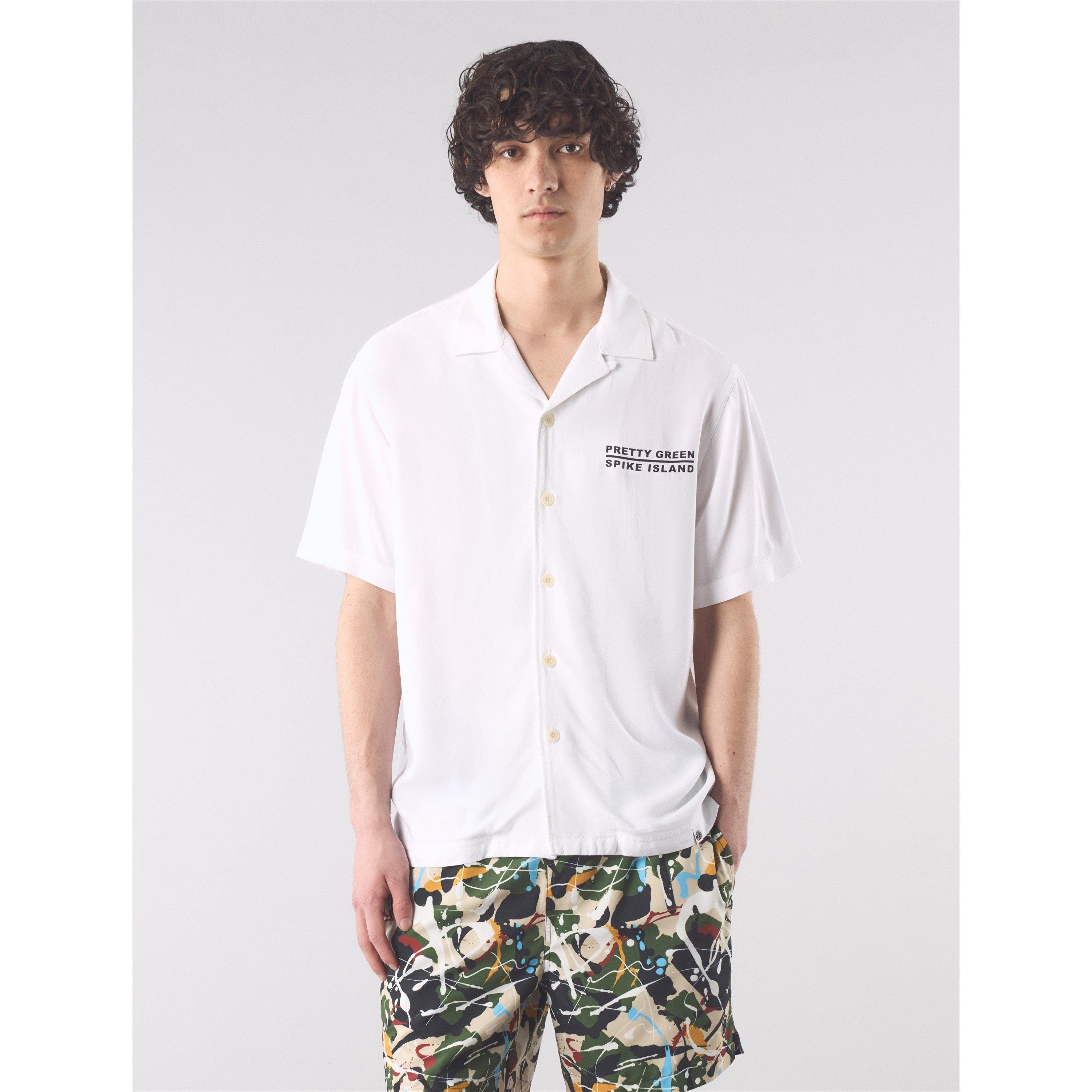 Hvid - Pretty Green - Men's Spike Island Short-Sleeve Plain Shirt - 3
