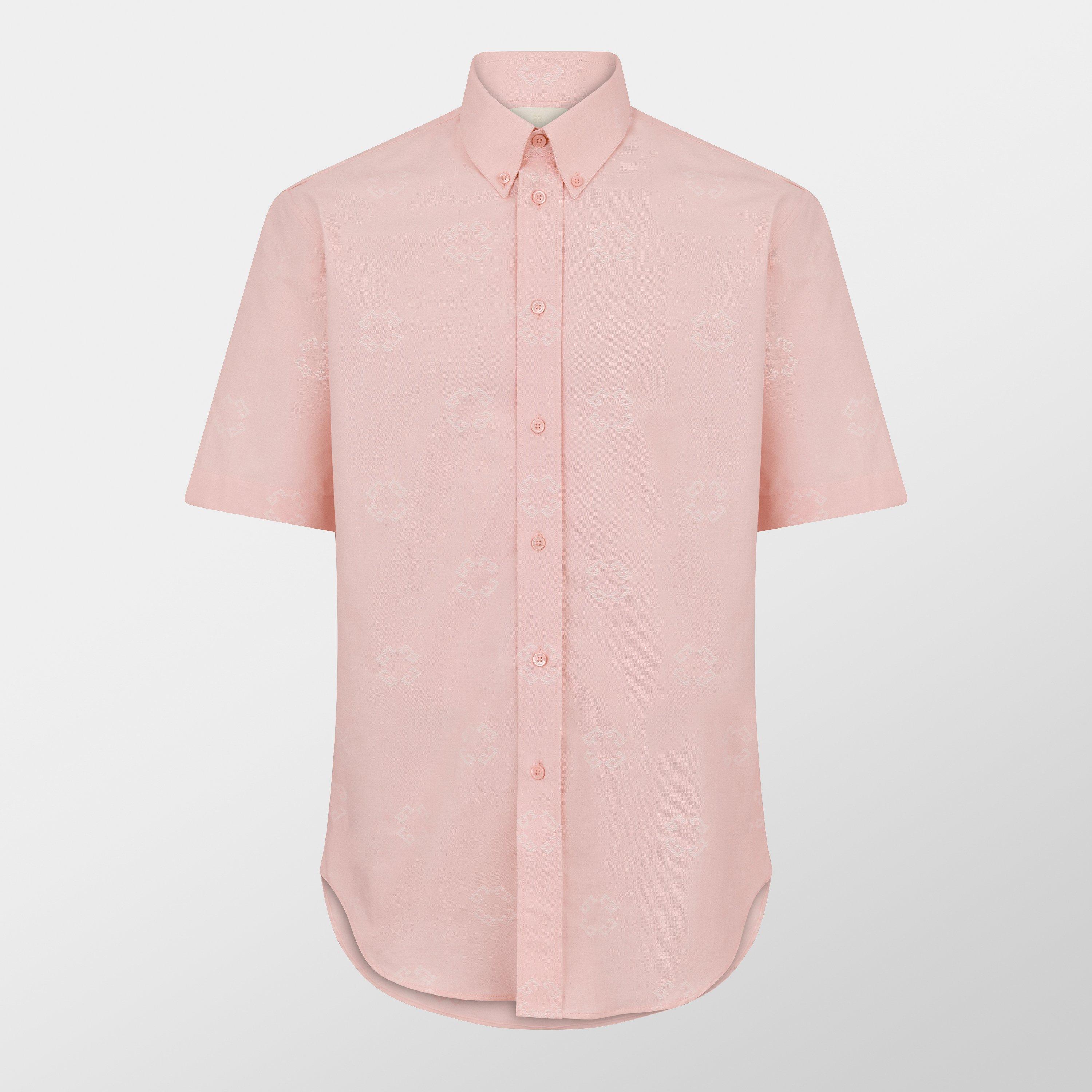 Givenchy Men's Pink Monogram Short Sleeve Plain Shirt - 40