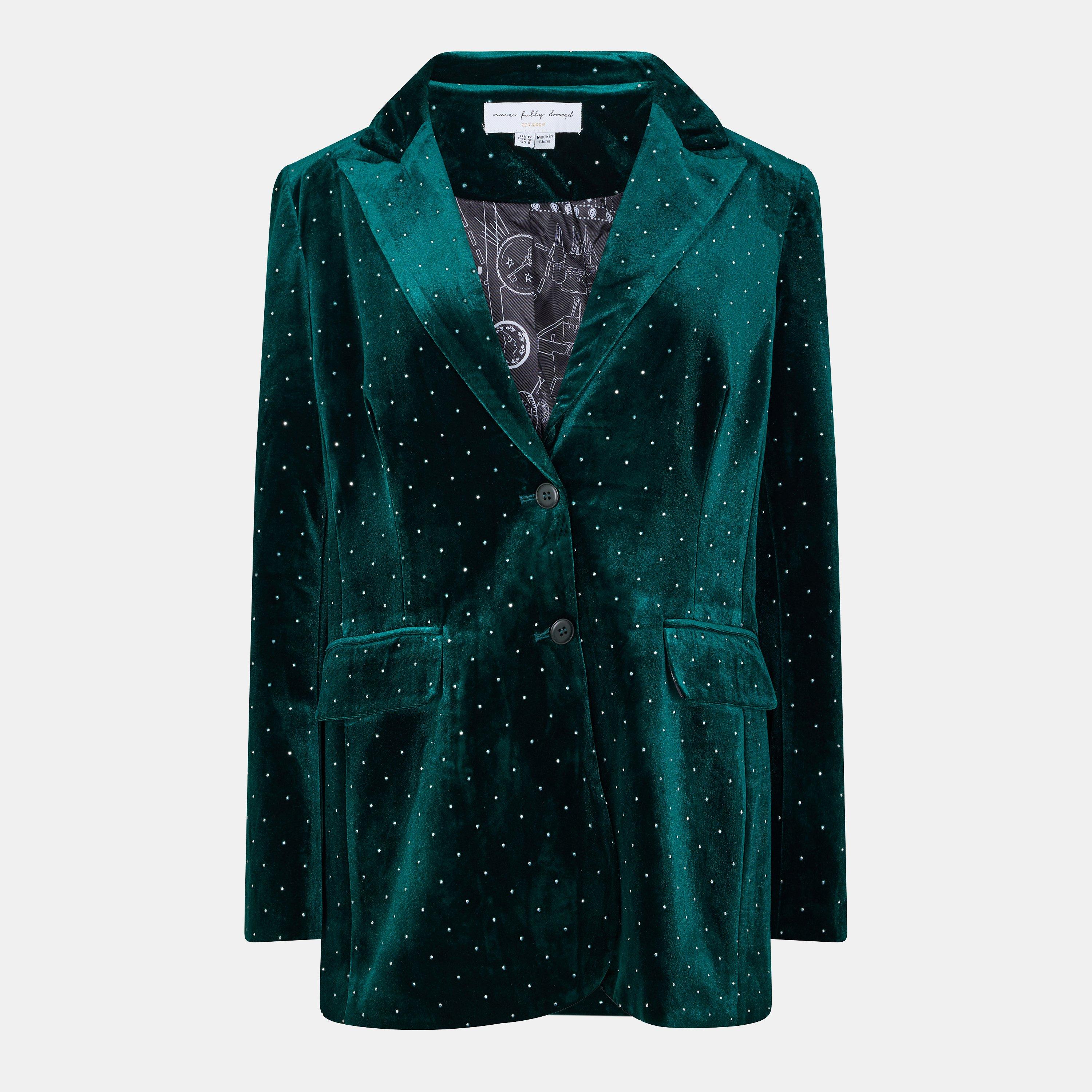 Never Fully Dressed Women's Velvet Blazer - Emerald - 14 (L)