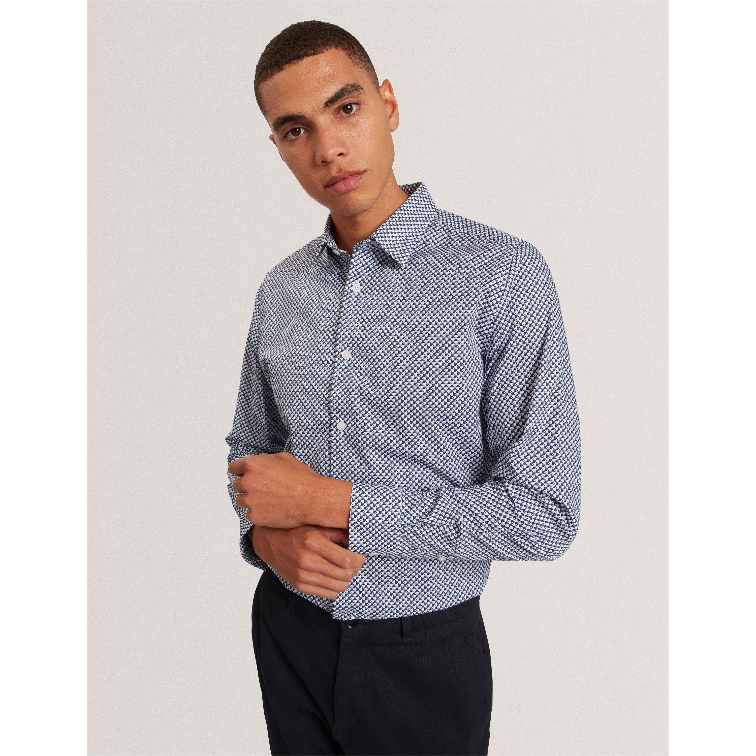 Azul marino - Ted Baker - Men's Long Sleeve Patterned Shirt - 3