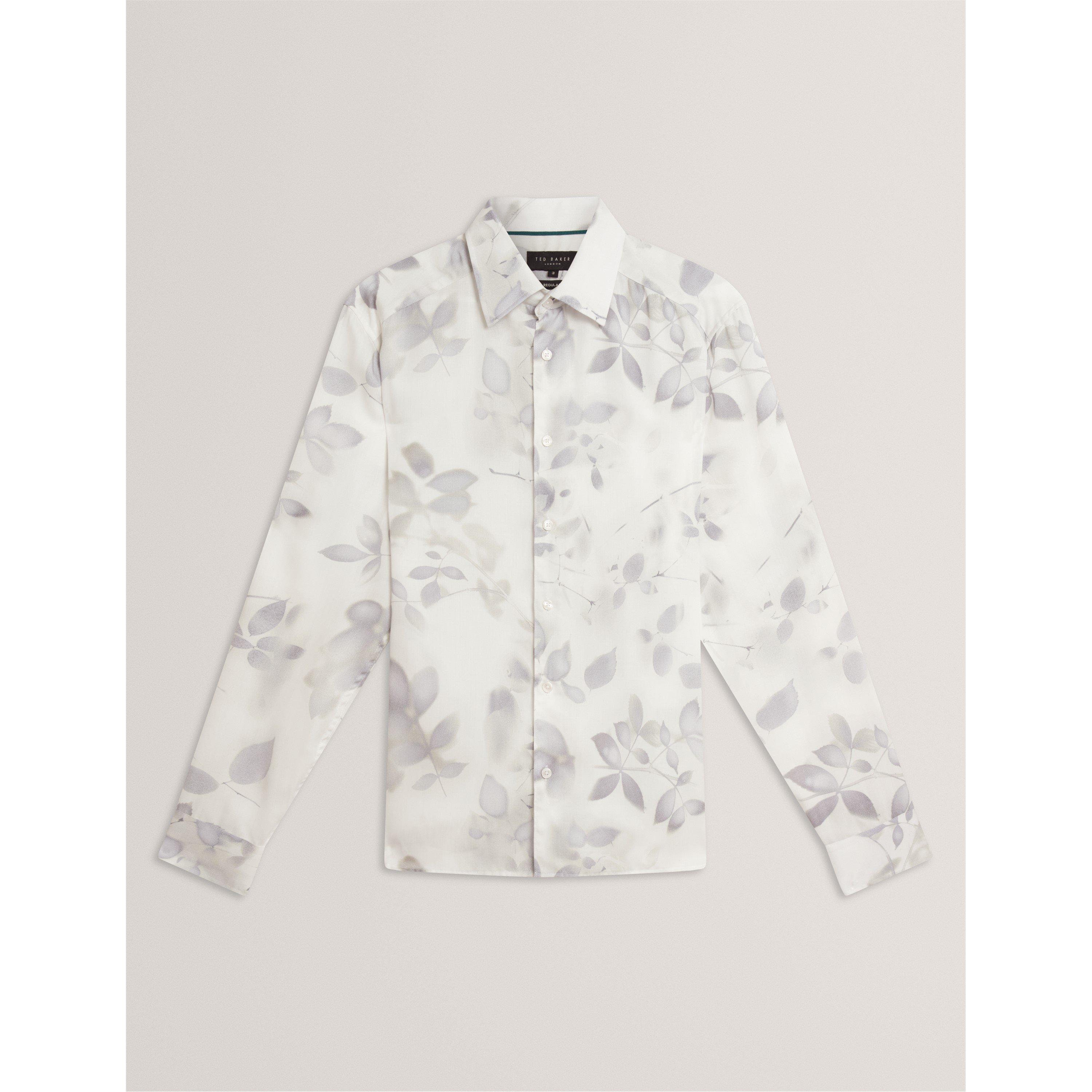 мъжко 's Leaf Print Long-Sleeve Patterned Shirt