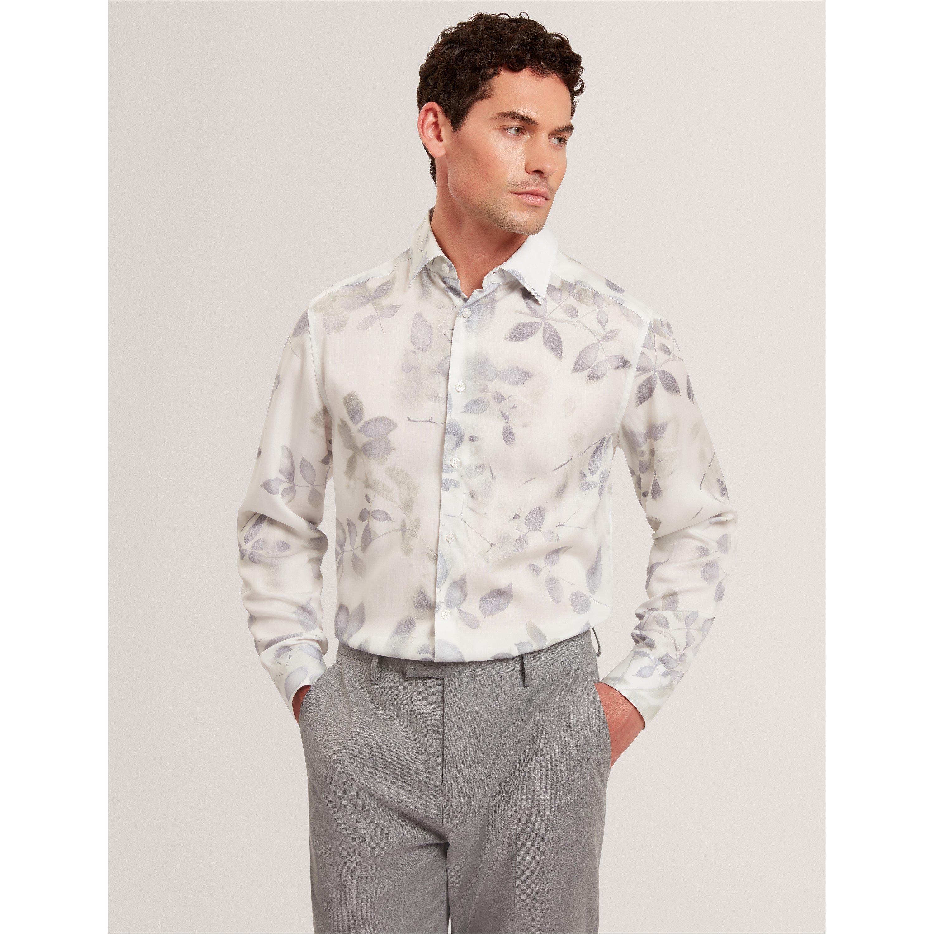 White - Ted Baker - Men's Leaf Print Long-Sleeve Patterned Shirt - 2