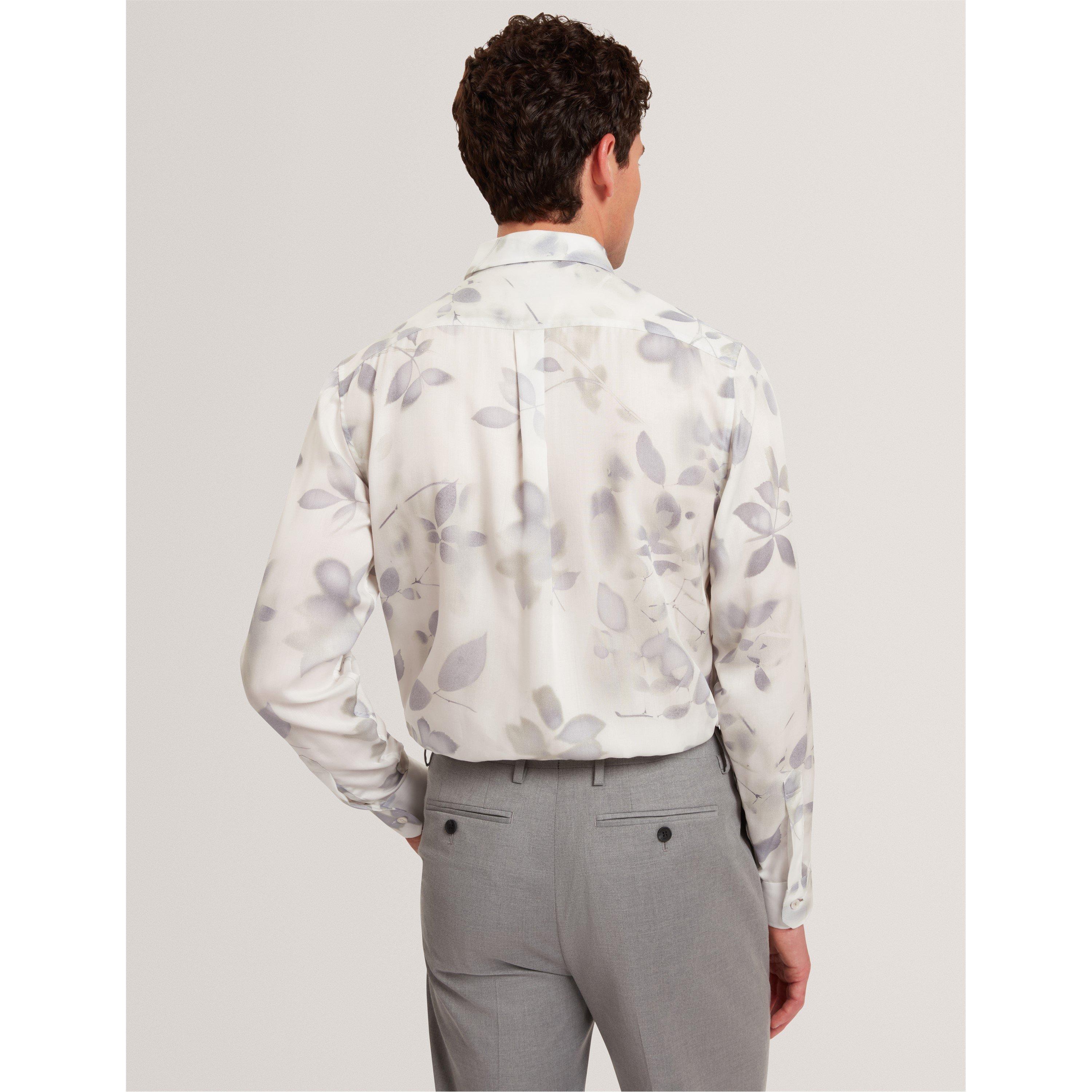 White - Ted Baker - Men's Leaf Print Long-Sleeve Patterned Shirt - 3