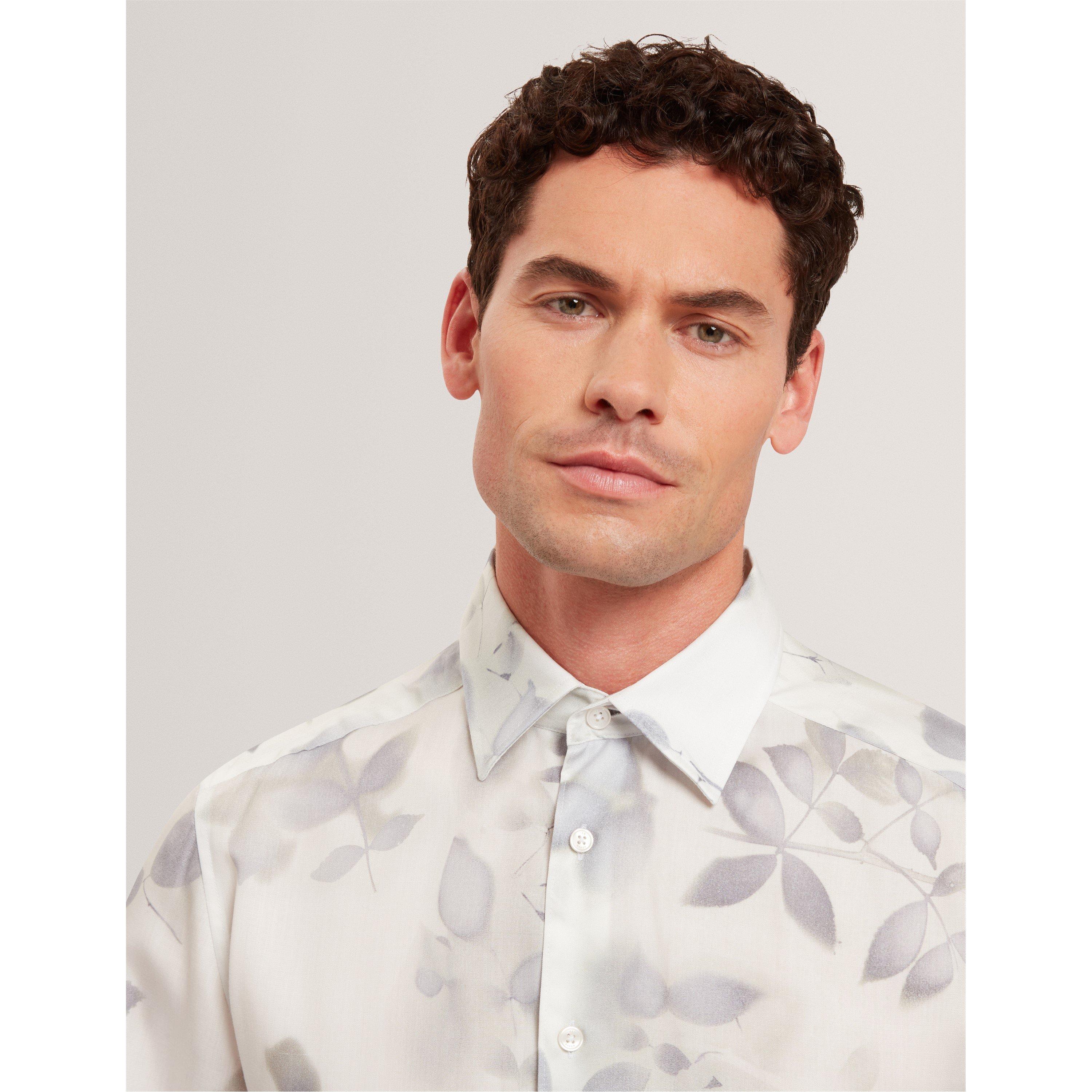 White - Ted Baker - Men's Leaf Print Long-Sleeve Patterned Shirt - 4