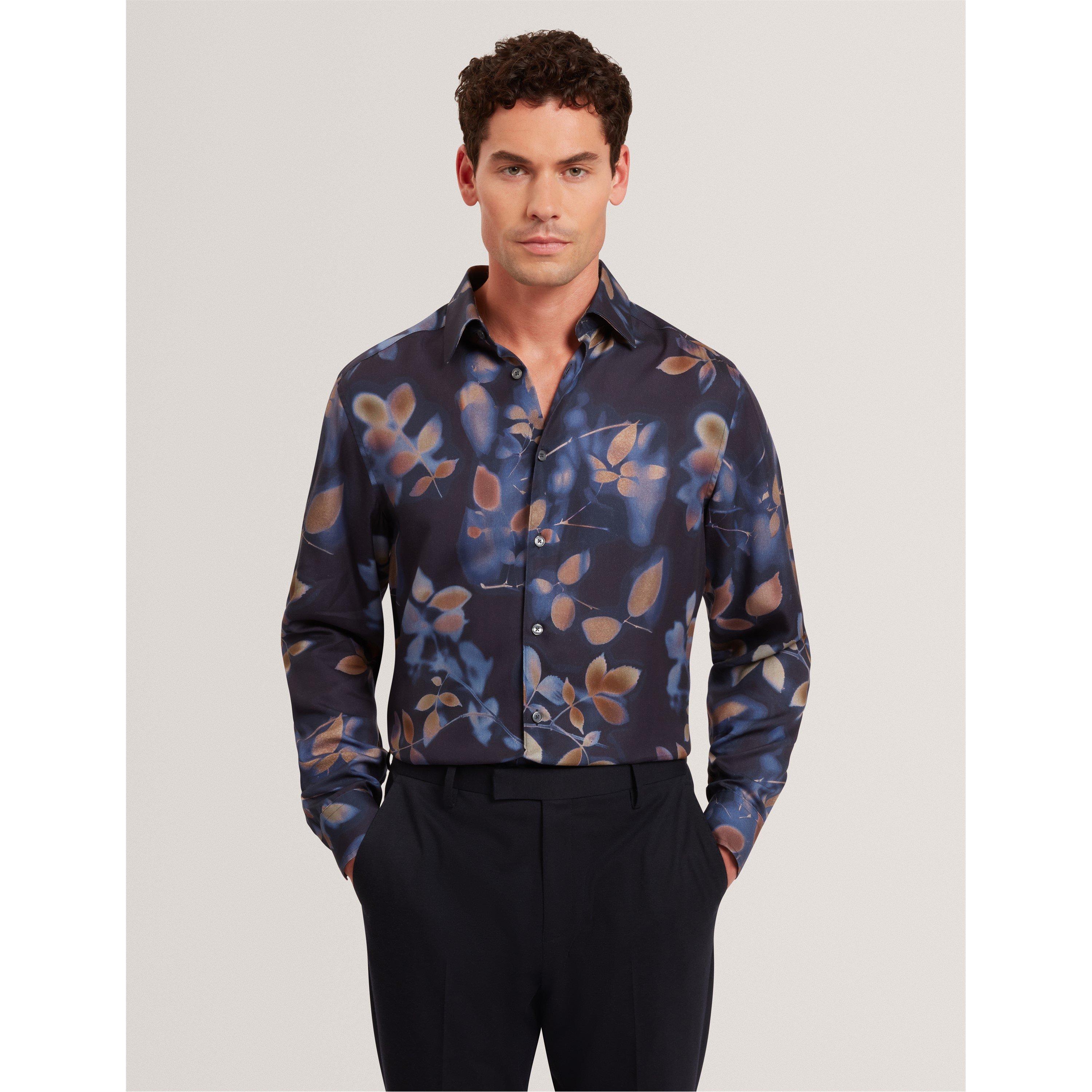 Azul marino - Ted Baker - Men's Leaf Print Long-Sleeve Patterned Shirt - 2