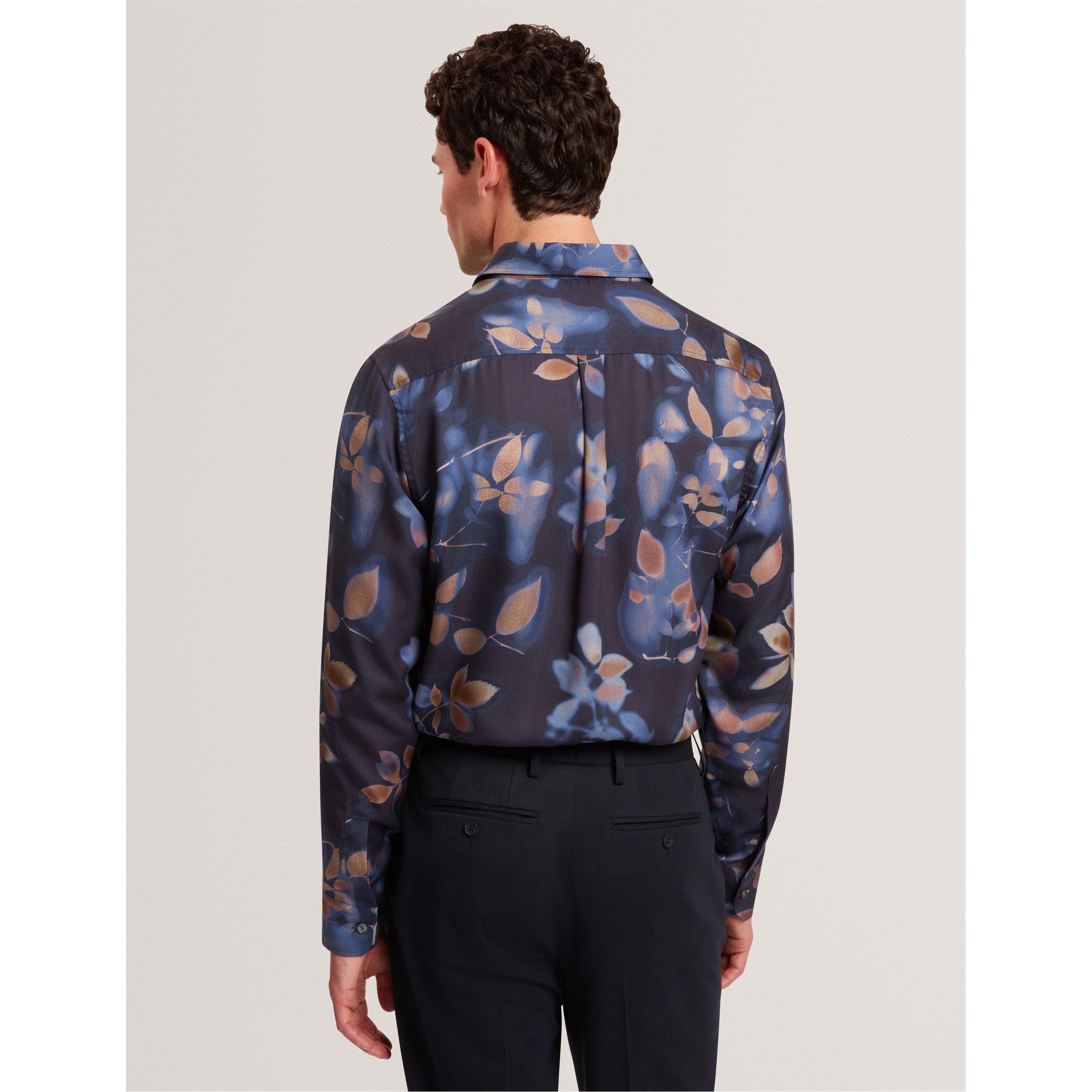 Azul marino - Ted Baker - Men's Leaf Print Long-Sleeve Patterned Shirt - 3