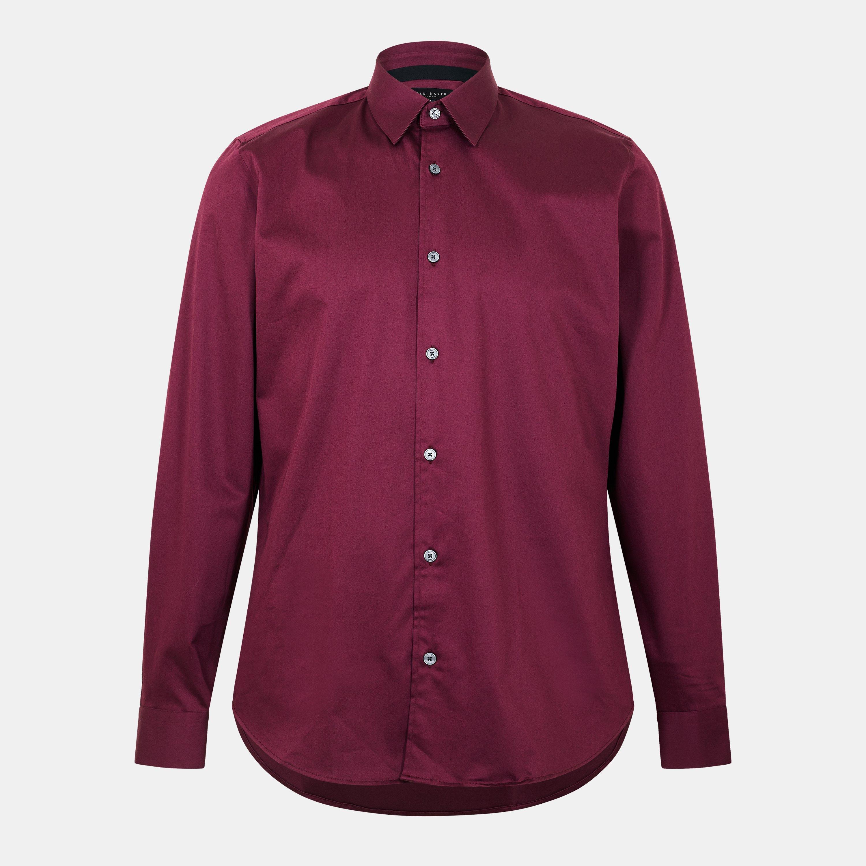 Ted Baker Men's Long-Sleeve Cotton Shirt - Oxblood - XL (5)
