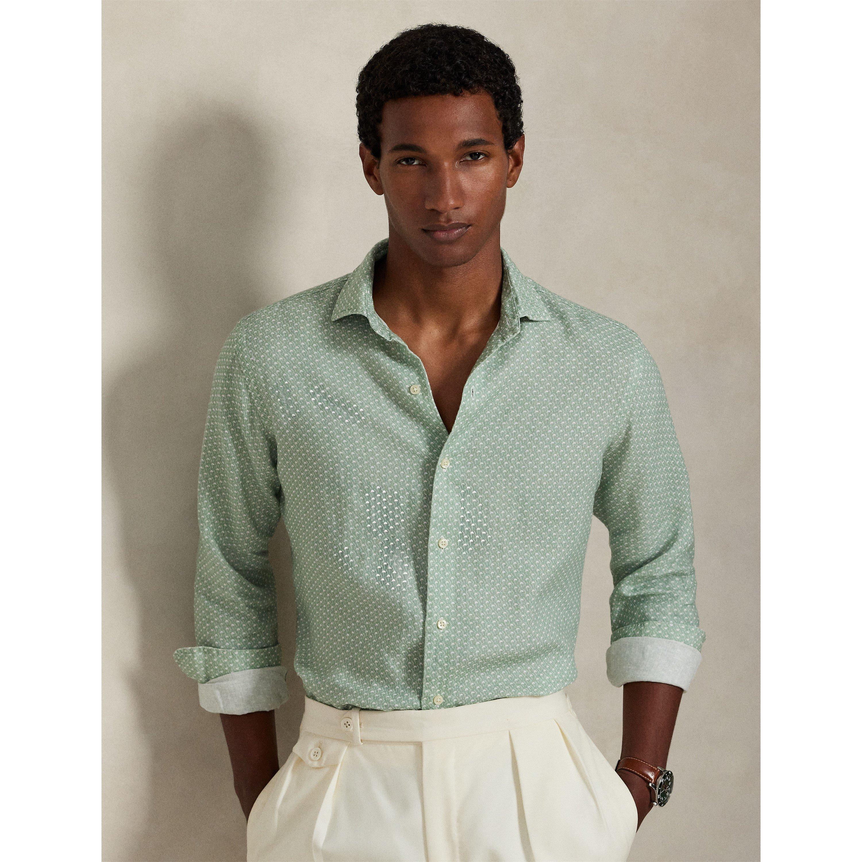 Green Hat - Polo Ralph Lauren - Custom Fit Mallet-Print Linen Shirt - 6