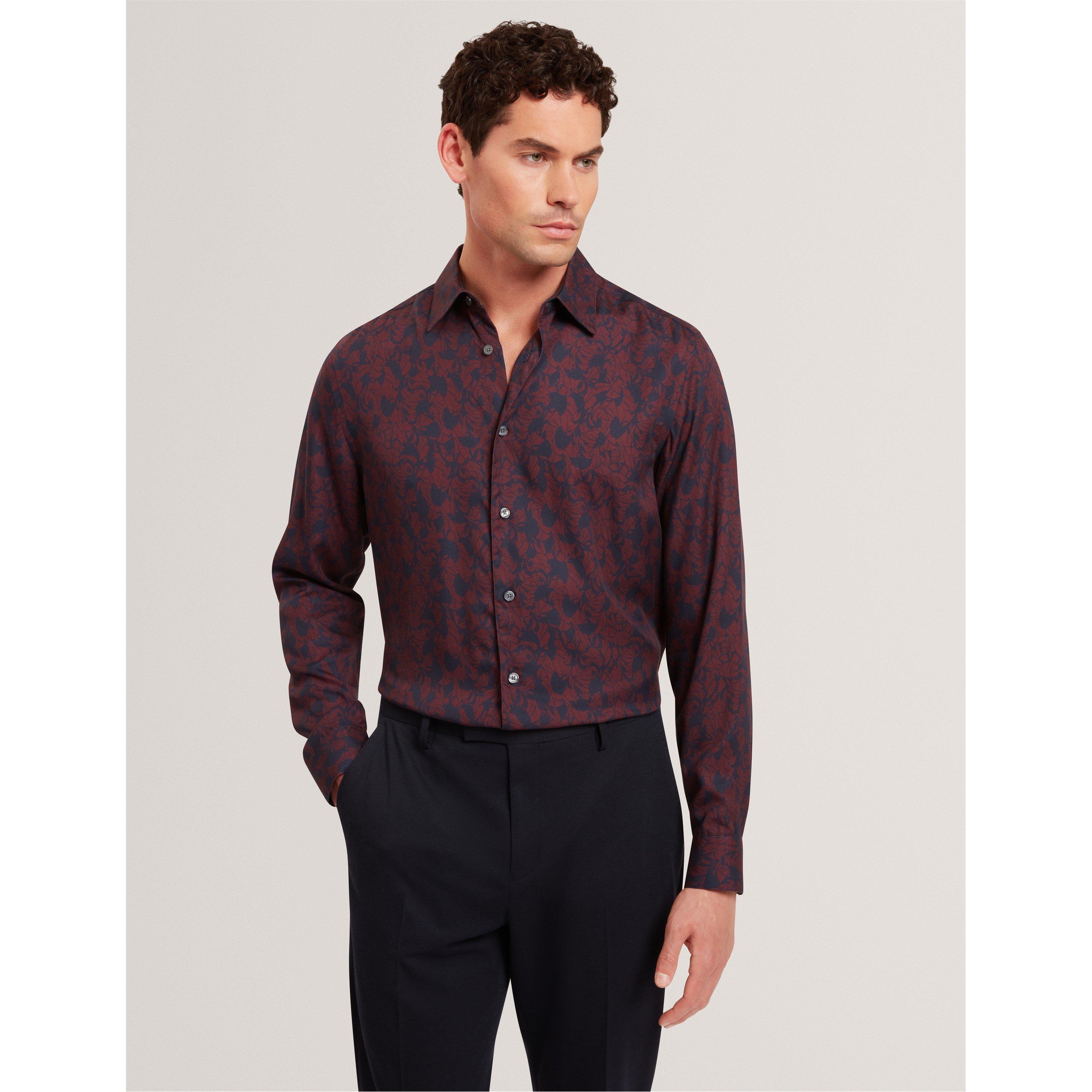 Borgogna - Ted Baker - Men's Floral Long-Sleeve Patterned Shirt - 2