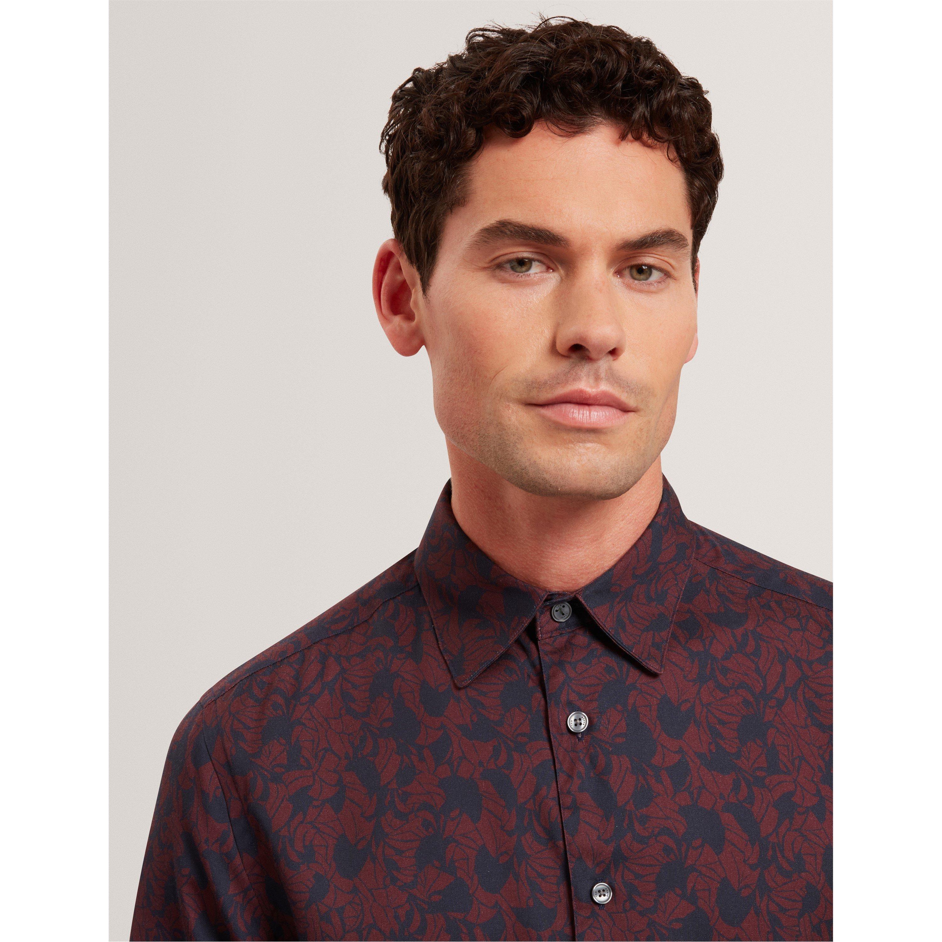 Borgogna - Ted Baker - Men's Floral Long-Sleeve Patterned Shirt - 4