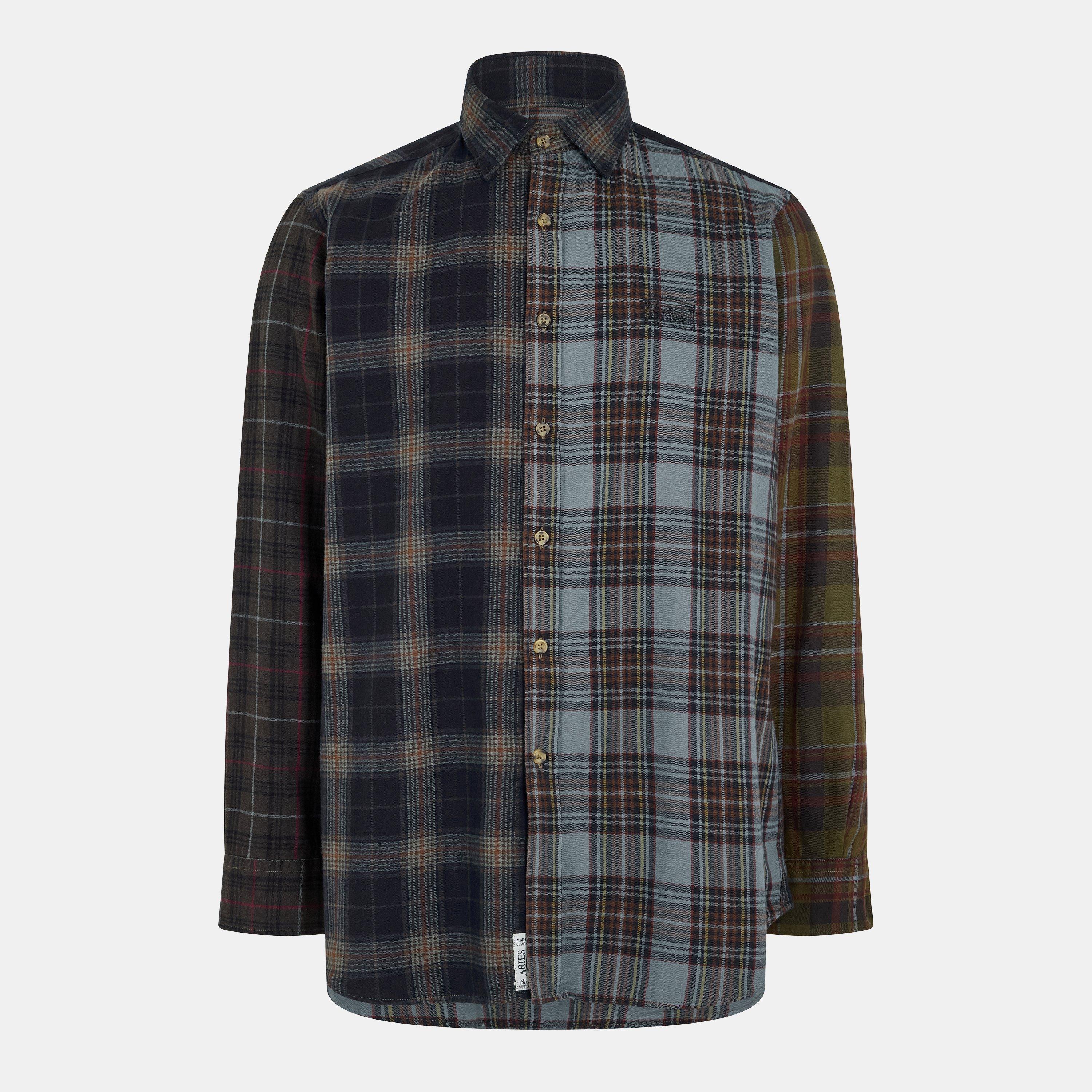 Charcoal - Aries - Men's Patchwrk Long Sleeve Patterned Shirt - 1