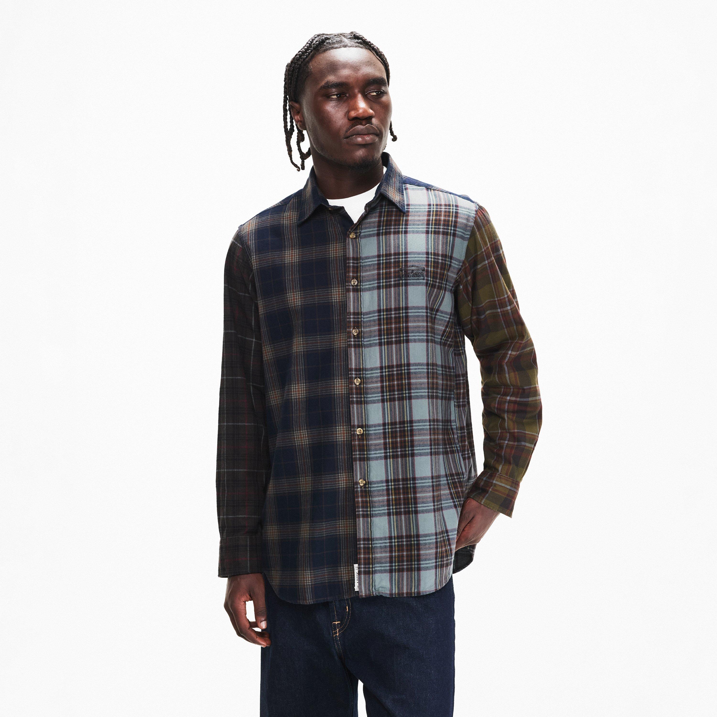 Charcoal - Aries - Men's Patchwrk Long Sleeve Patterned Shirt - 3