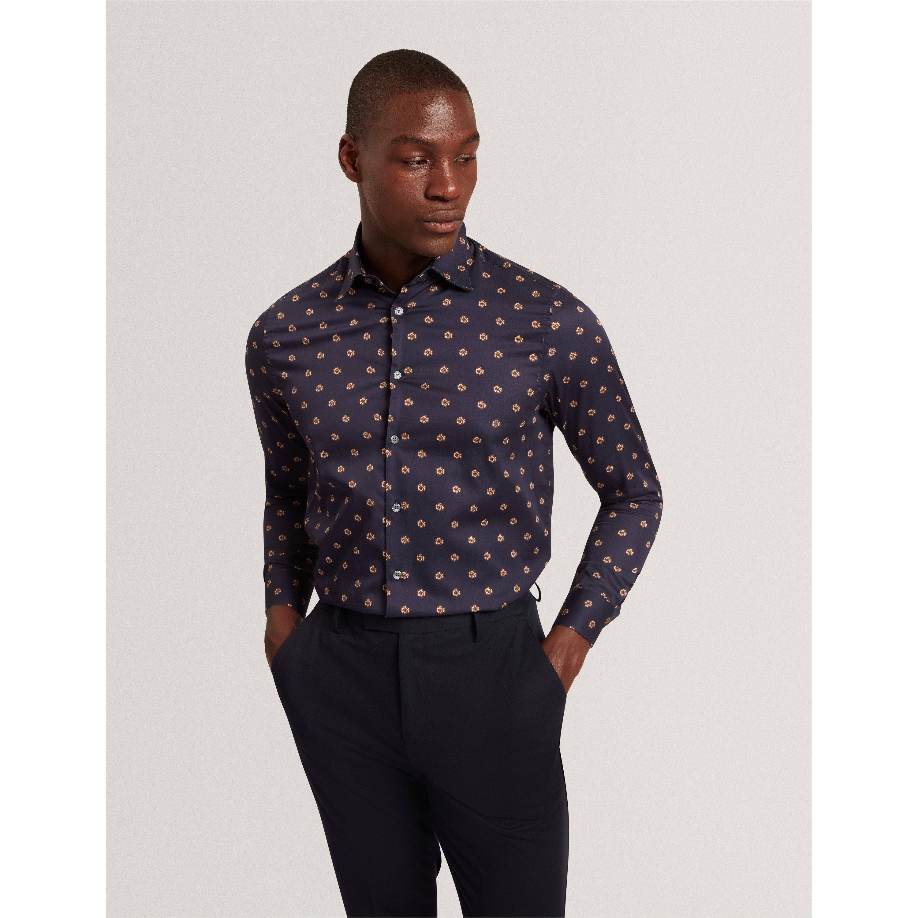 Blu navy - Ted Baker - Men's Floral Long-Sleeve Patterned Shirt - 2