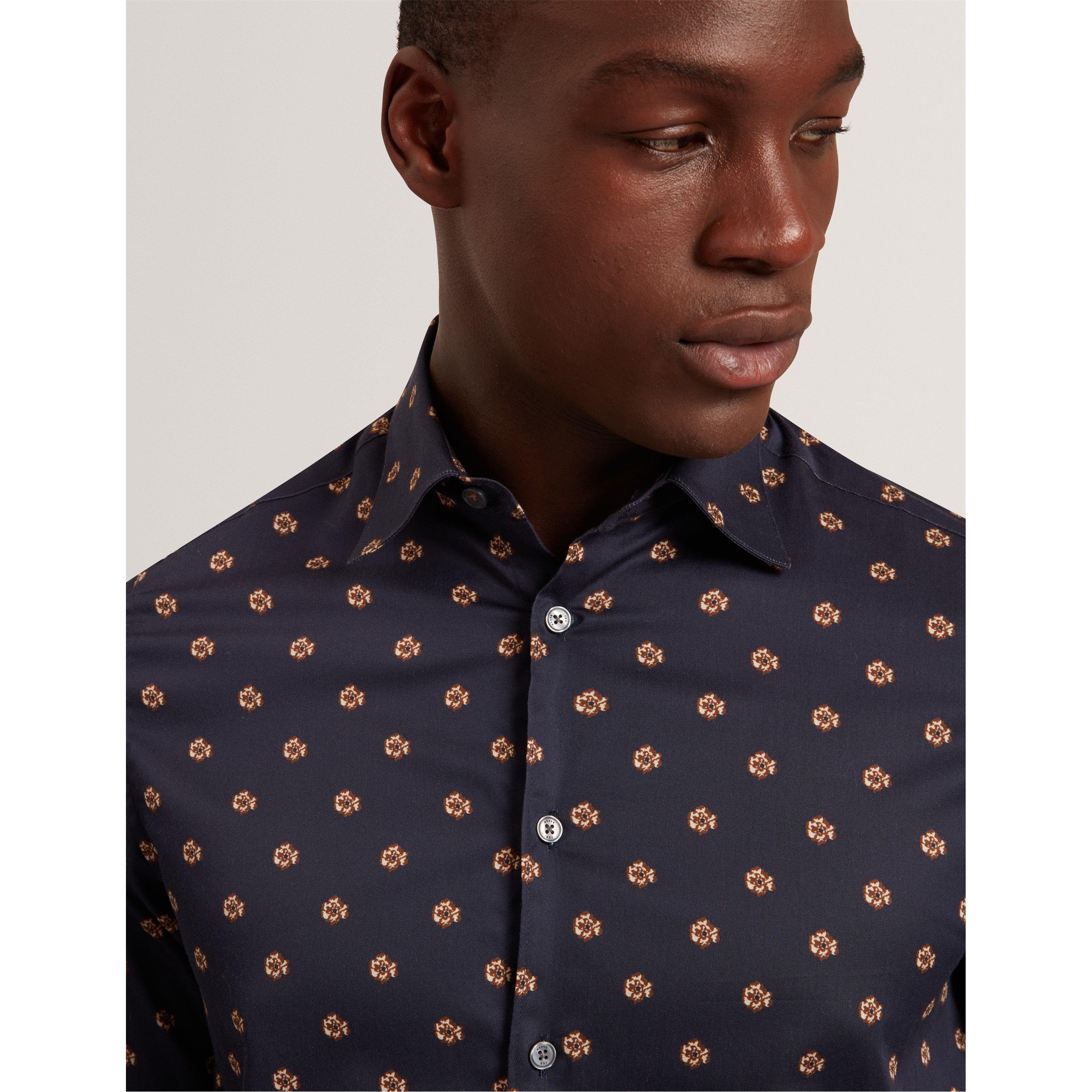 Blu navy - Ted Baker - Men's Floral Long-Sleeve Patterned Shirt - 4