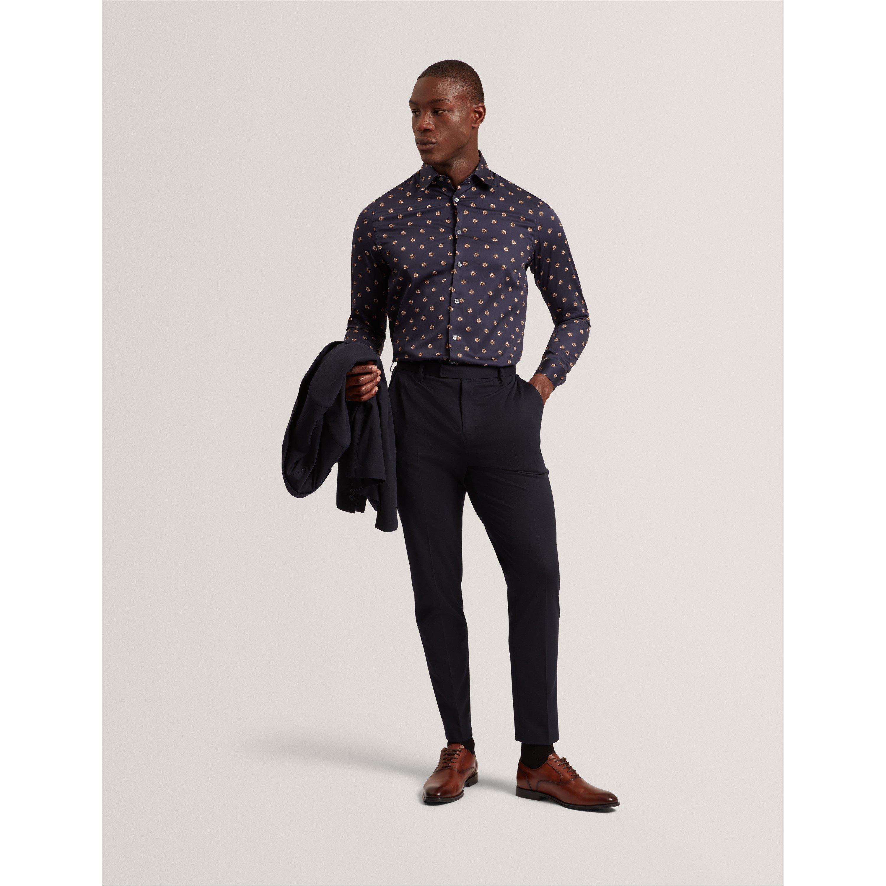 Blu navy - Ted Baker - Men's Floral Long-Sleeve Patterned Shirt - 5