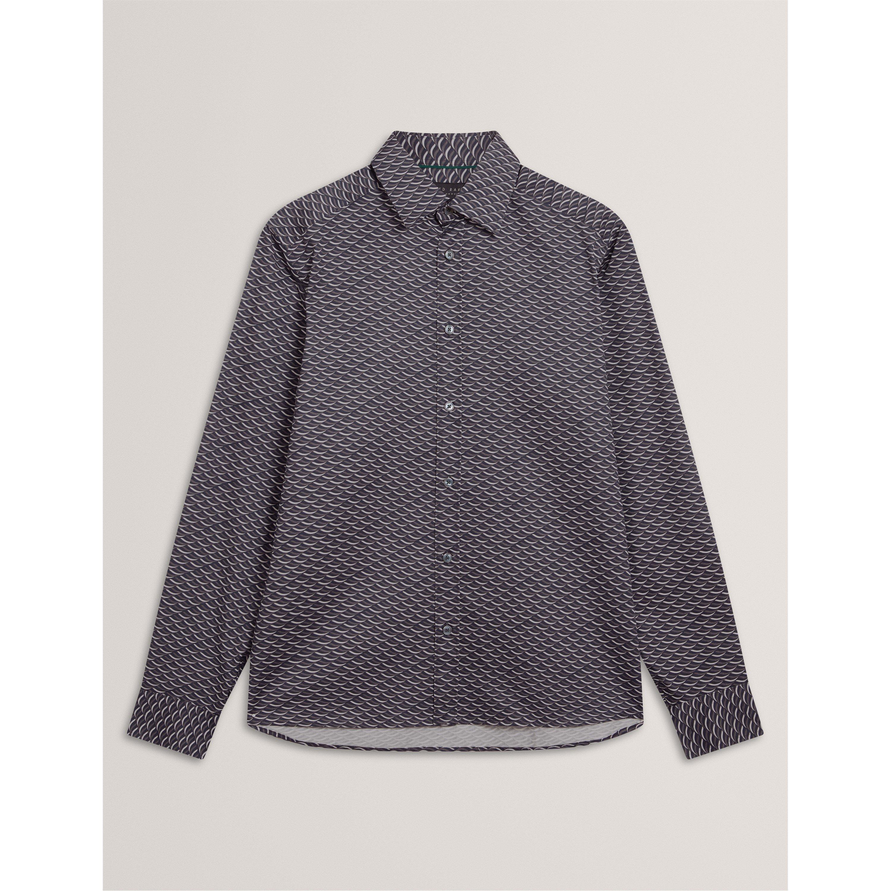 Dk-Grey - Ted Baker - Men's Geo Print Long-Sleeve Patterned Shirt - 1