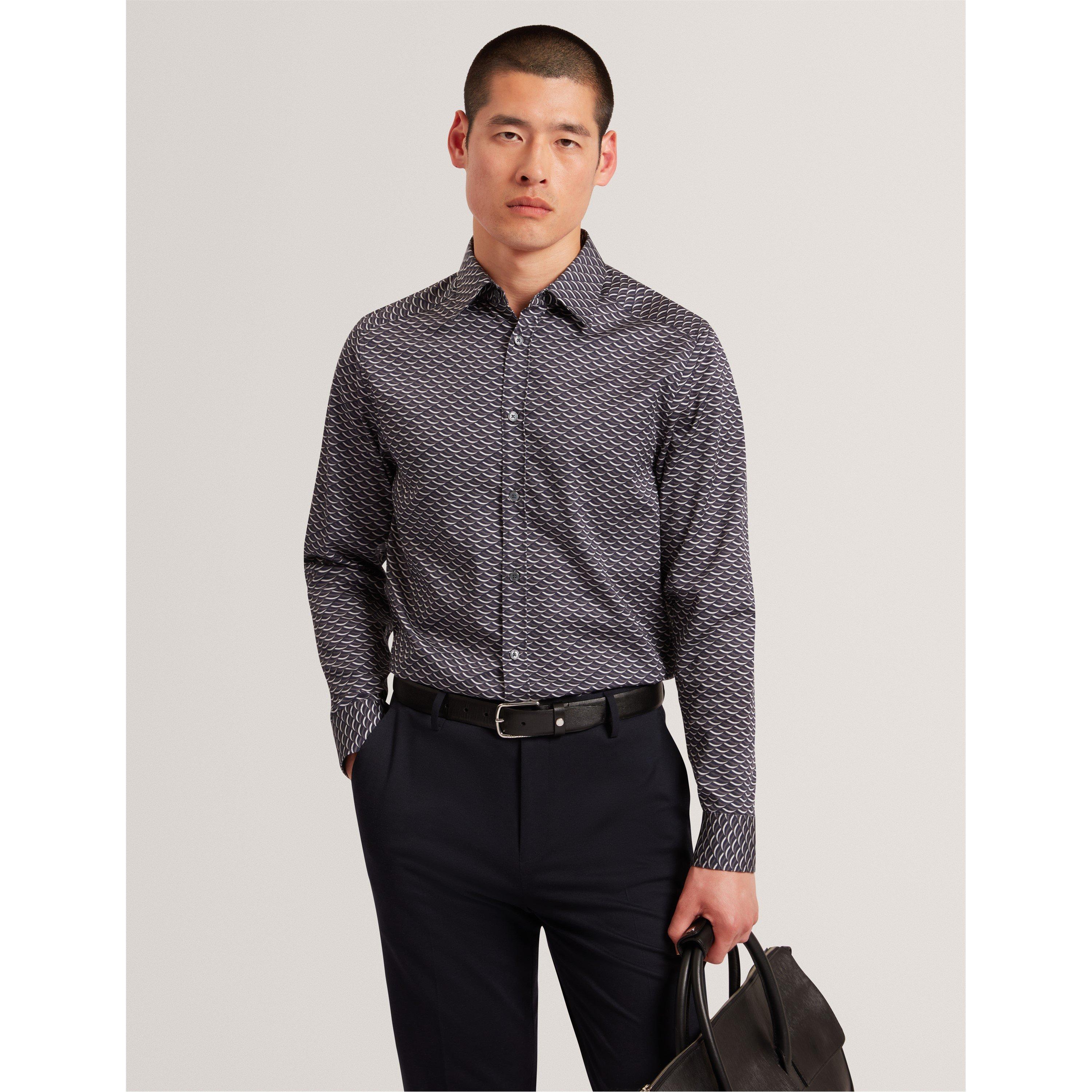 Gris foncé - Ted Baker - Men's Geo Print Long-Sleeve Patterned Shirt - 2