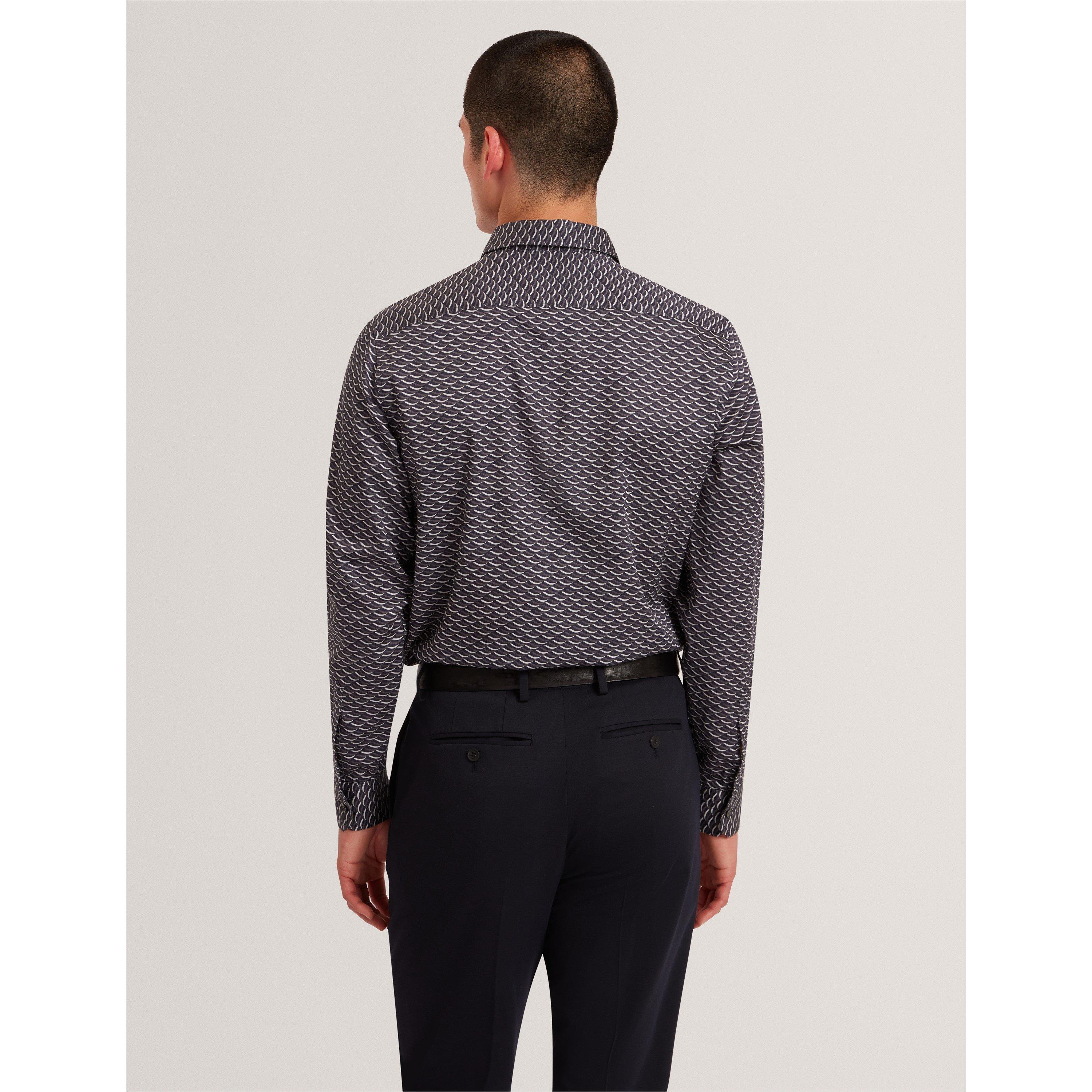 Gris foncé - Ted Baker - Men's Geo Print Long-Sleeve Patterned Shirt - 3