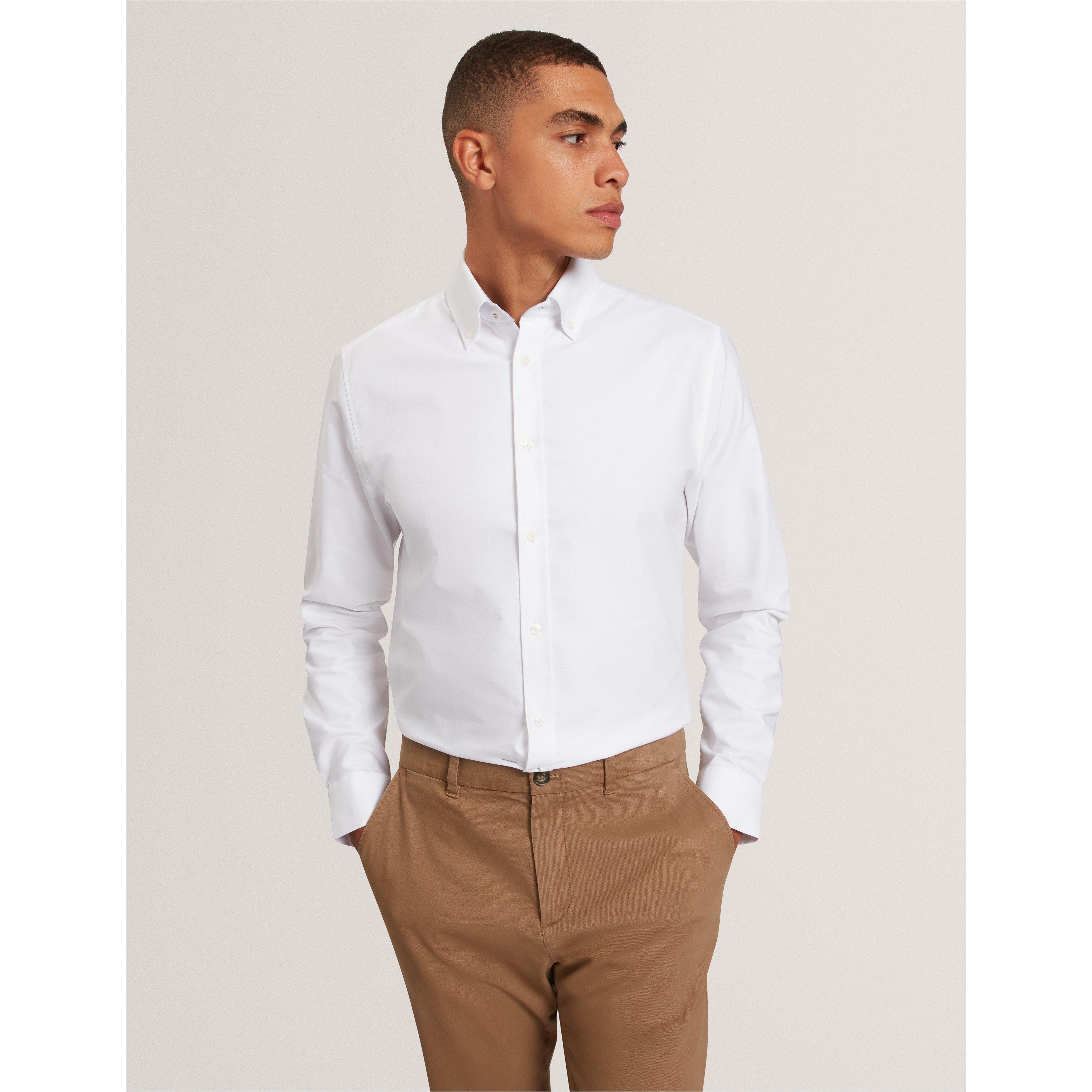White - Ted Baker - Men's Long-Sleeve Oxford Plain Shirt - 3