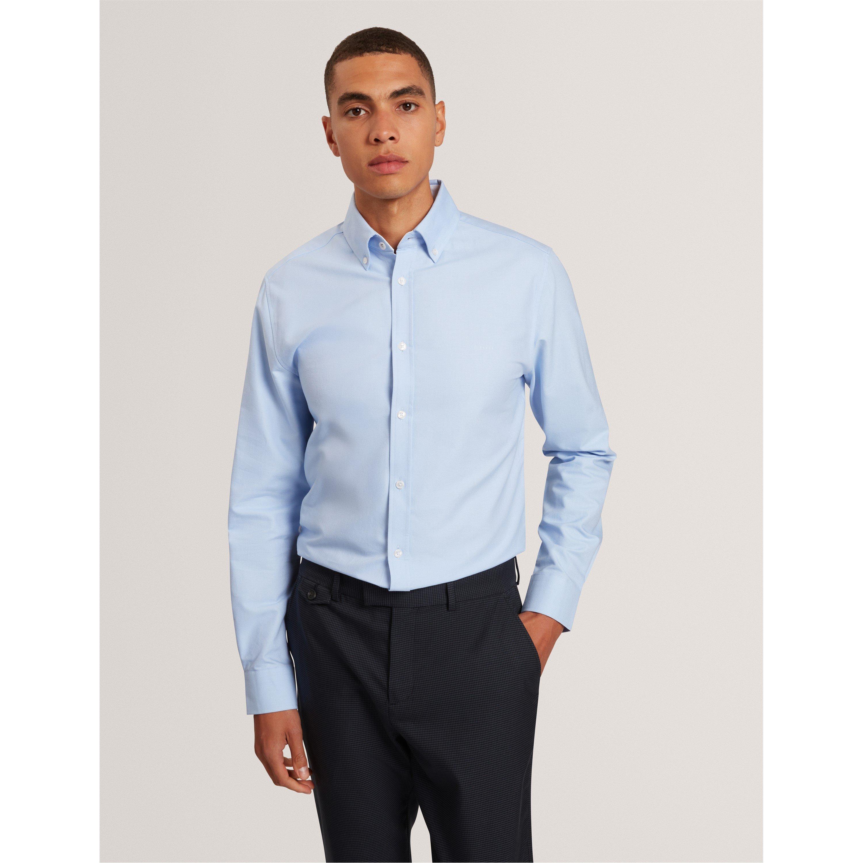 Pl Blue - Ted Baker - Men's Long-Sleeve Oxford Plain Shirt - 3